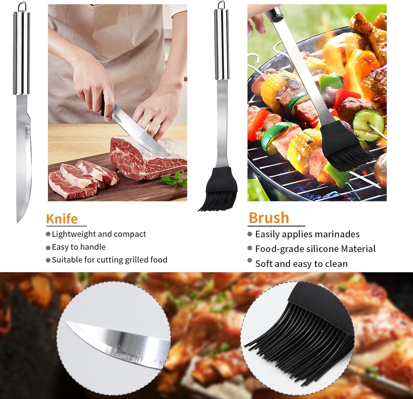 11-teiliges Grillbesteck-Set, silbrig