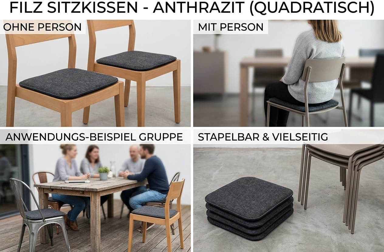 4er Sitzkissen-Set, Anthrazit