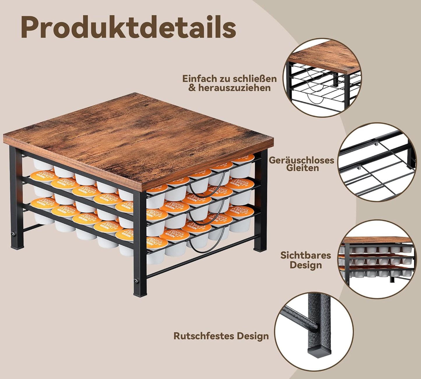 Kapselhalter für Dolce Gusto, Holz-90 Kaffeekapseln