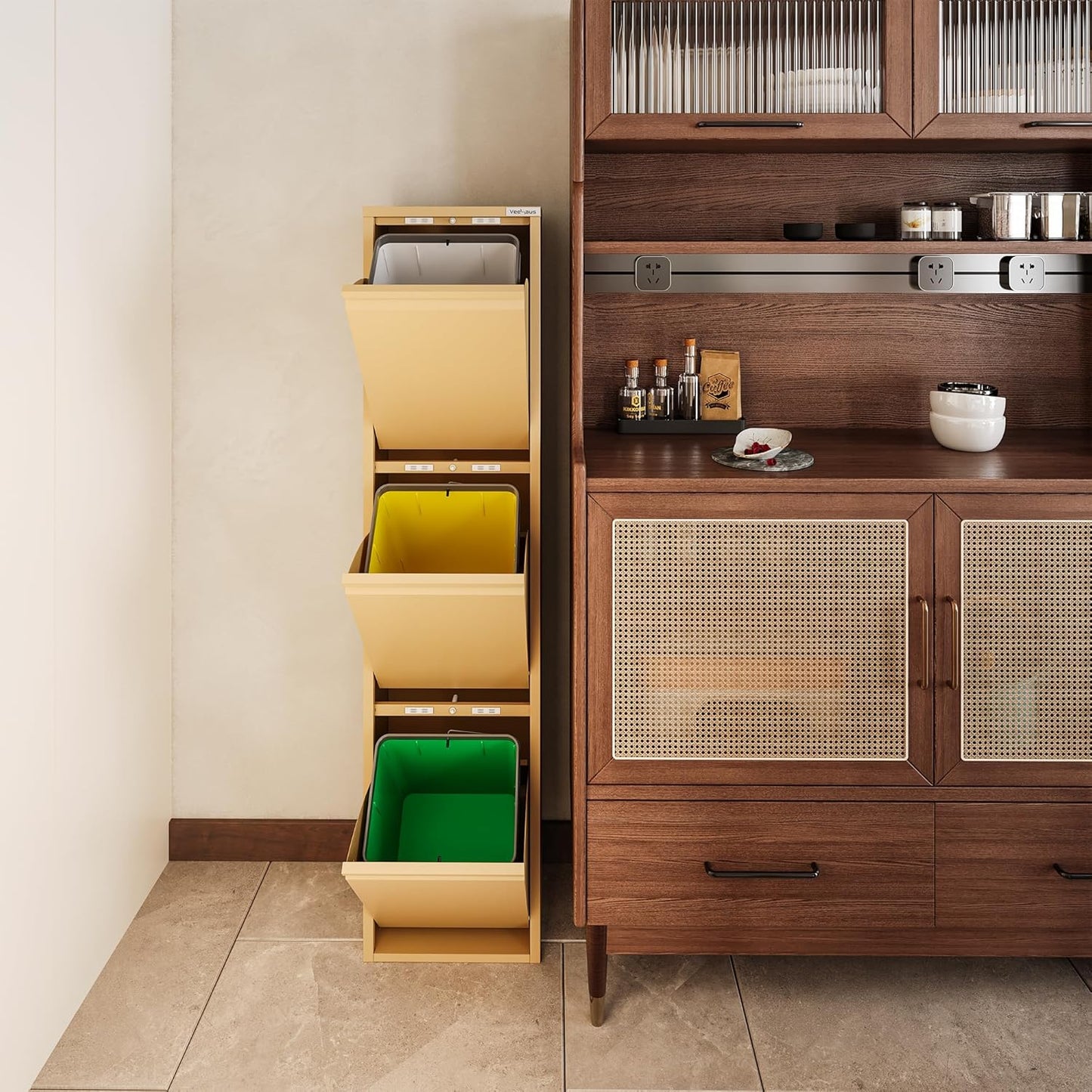 Küchenmülleimer mit Klappen, Beige, 3 X 15 L