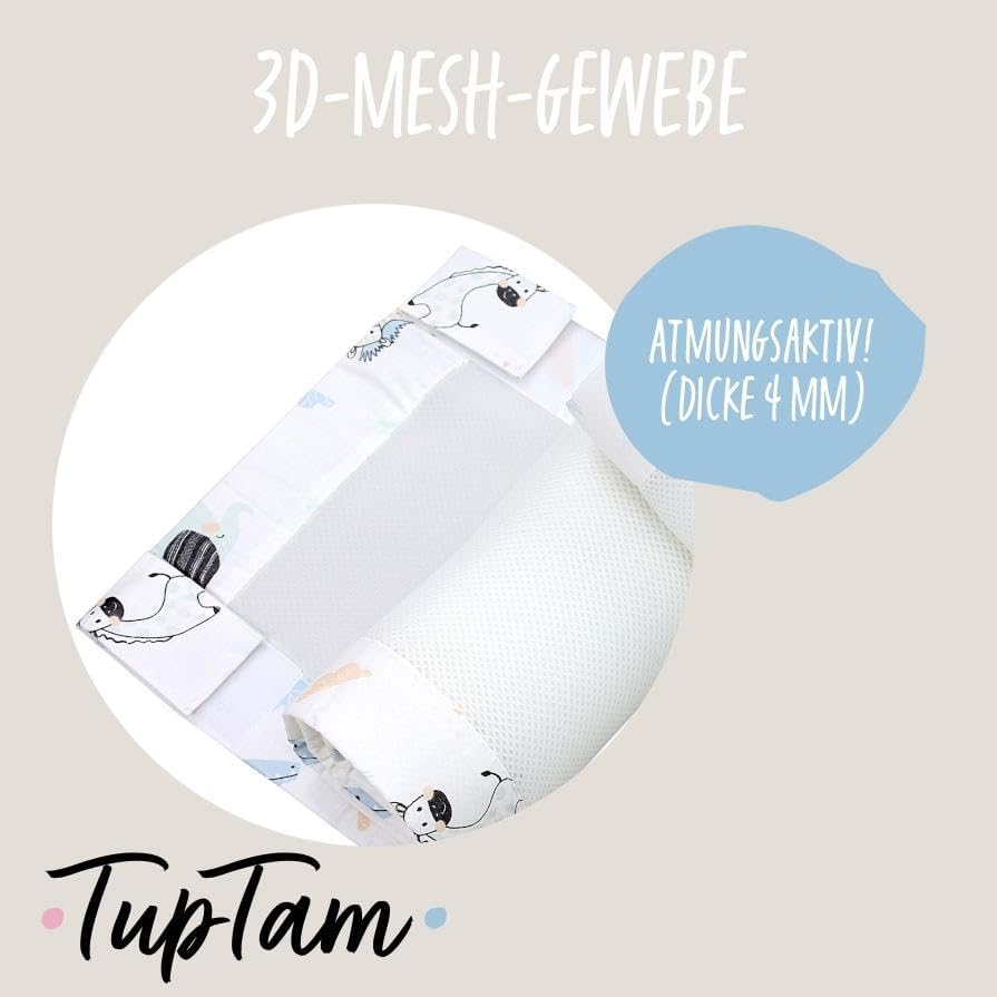 Bettumrandung 3D Mesh Schutz, ca. 128 x 30 cm (für Babybett 140x70) Blaue Tiere