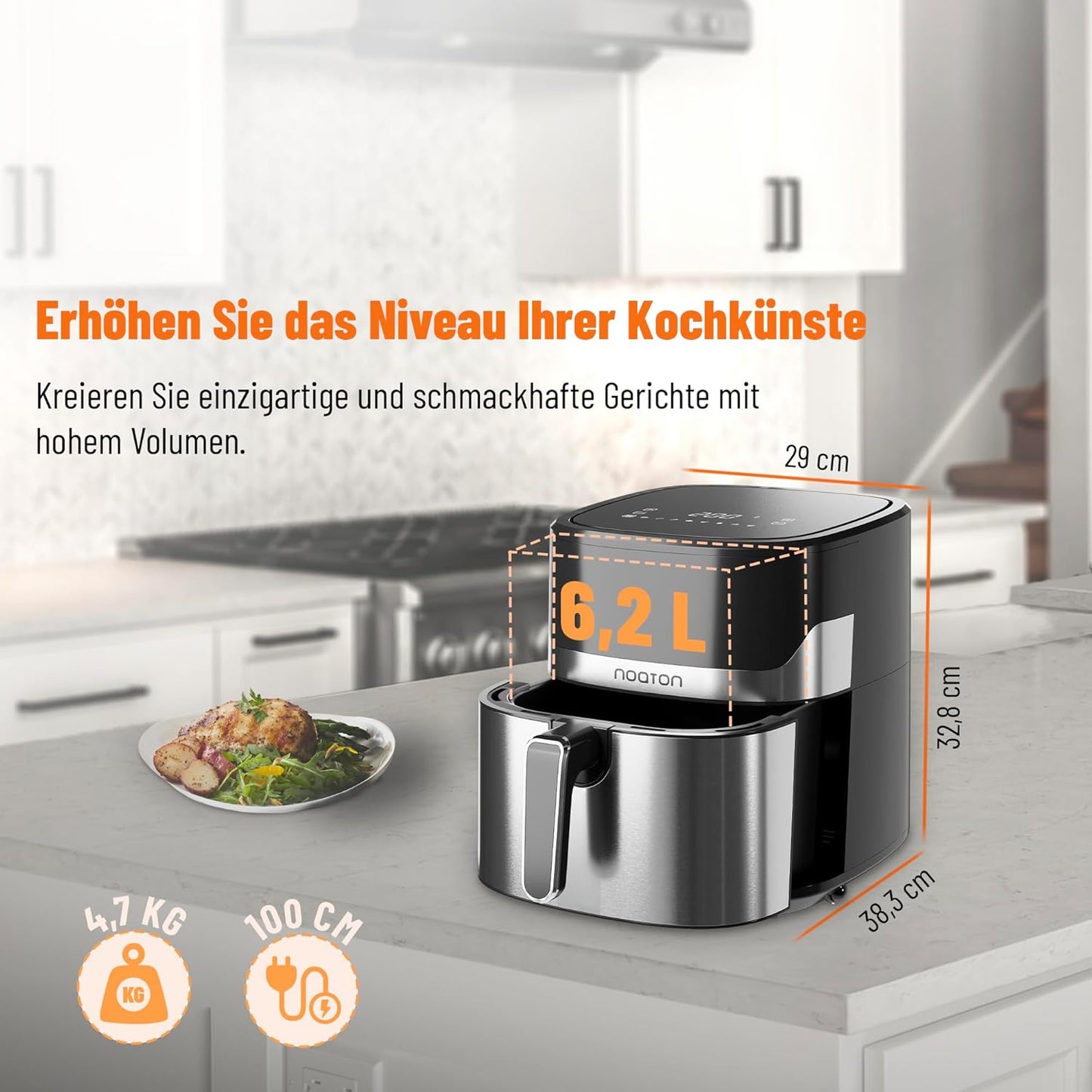 Heissluftfritteuse mit Touchscreen, 8 Programme, 6,2 L, 6,2 L