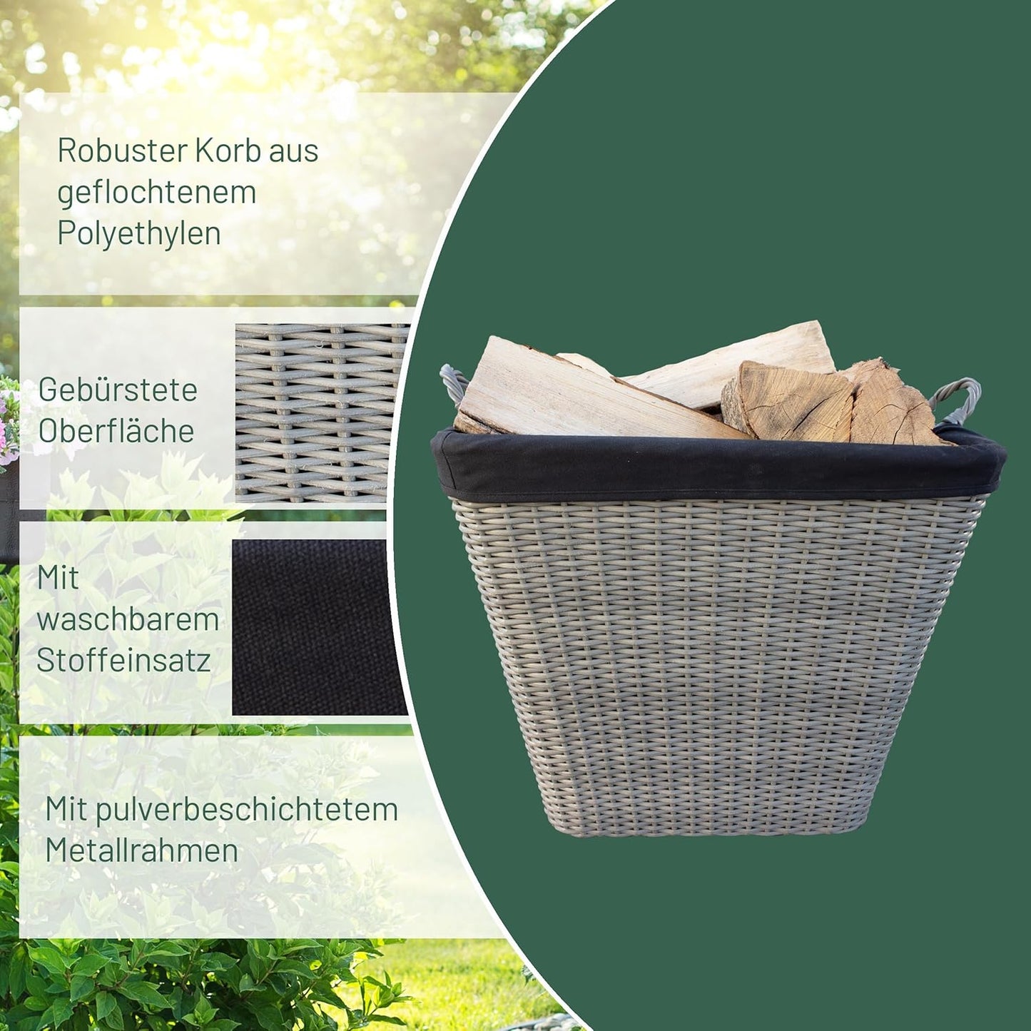 Feuerholzkorb mit Stoffeinsatz, 55 cm