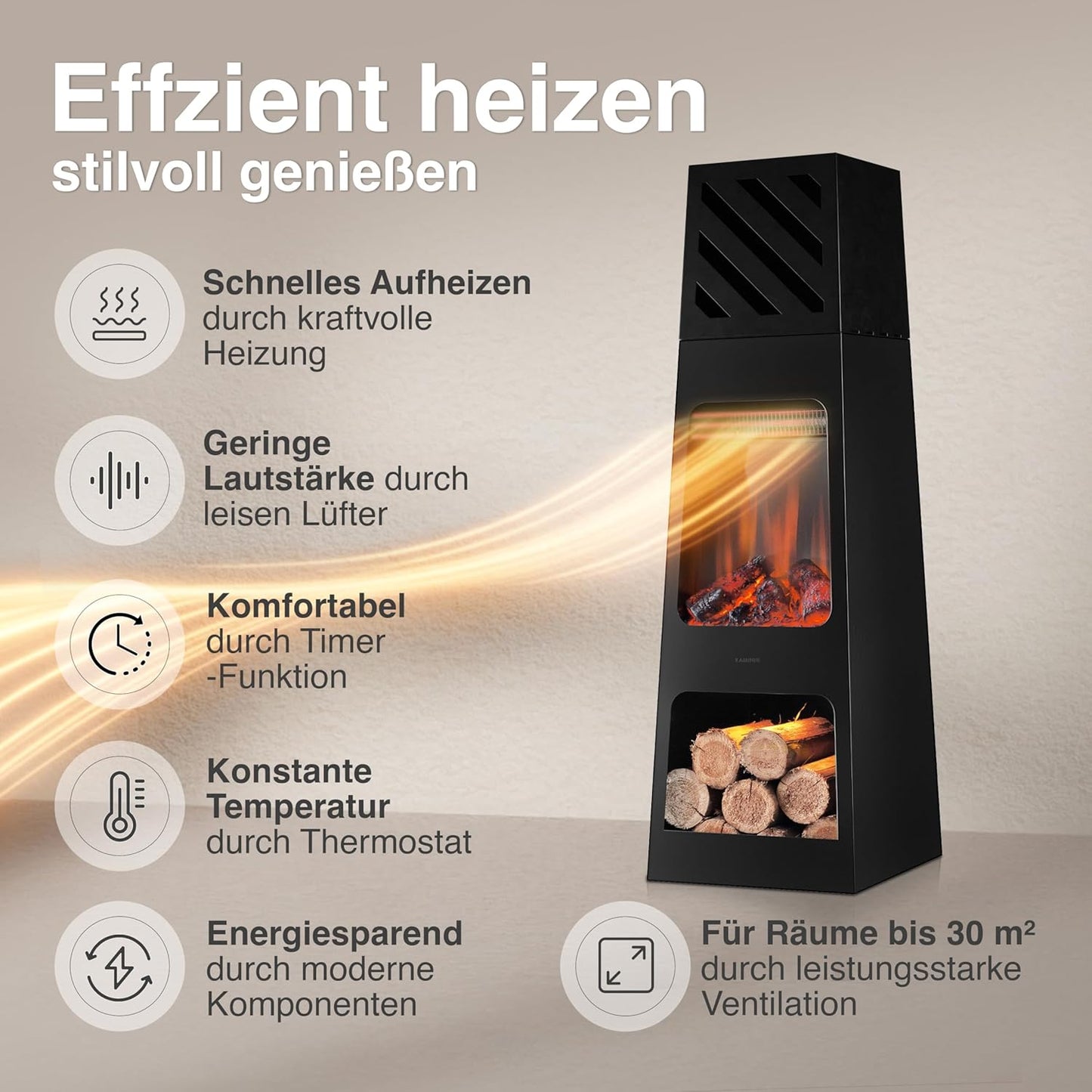 Elektrischer Terrassenofen mit Heizung und 3D-Flammeneffekt, XL