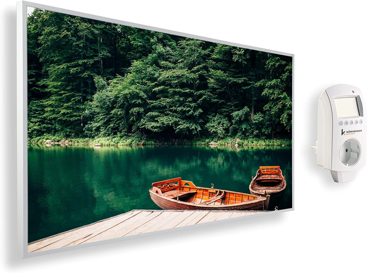 Infrarotheizung mit Bildmotiv Boot und See & Smart Thermostat, 1200 Watt|04. Boot und See