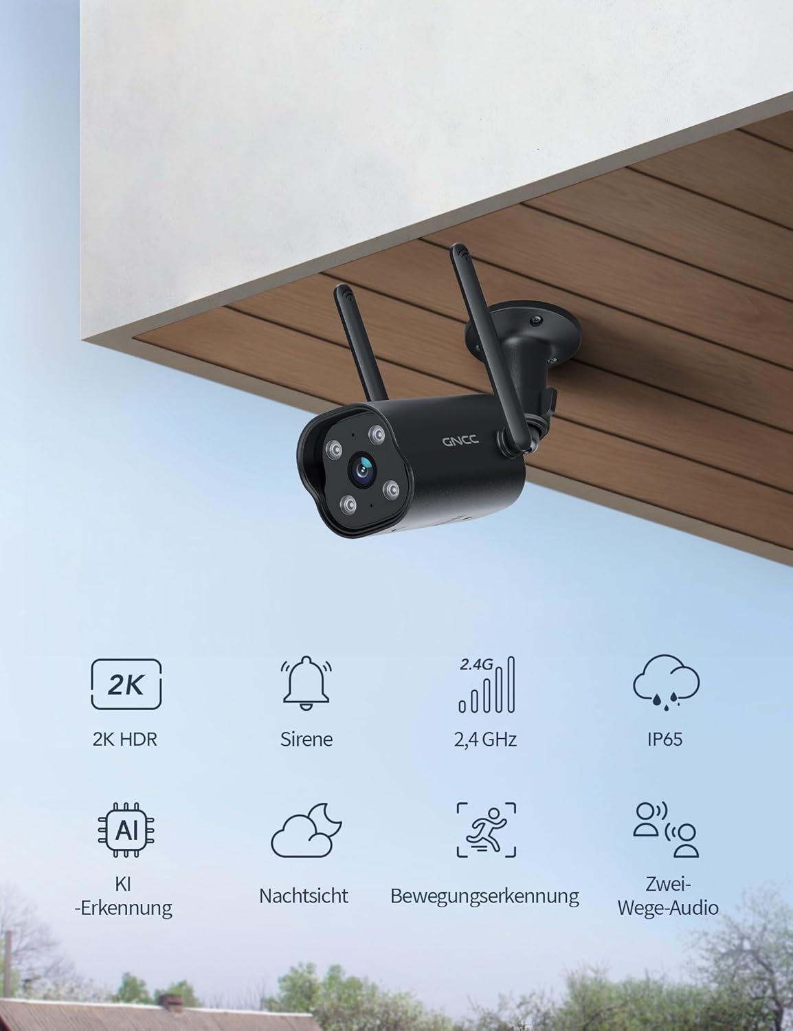2K Überwachungskamera Outdoor mit Nachtsicht