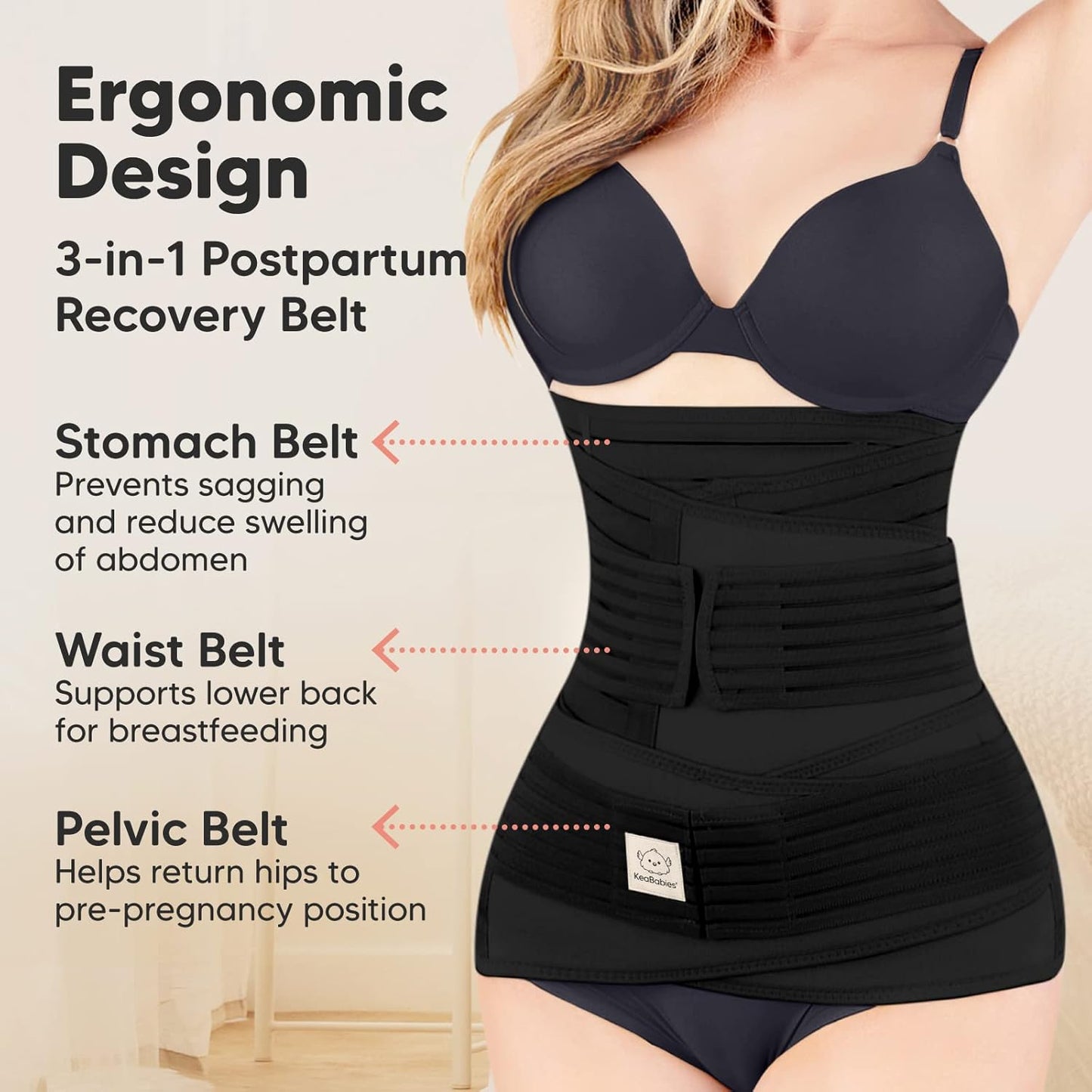3-in-1 Postpartum Gürtel für Damen (XL), XL, Midnight Black