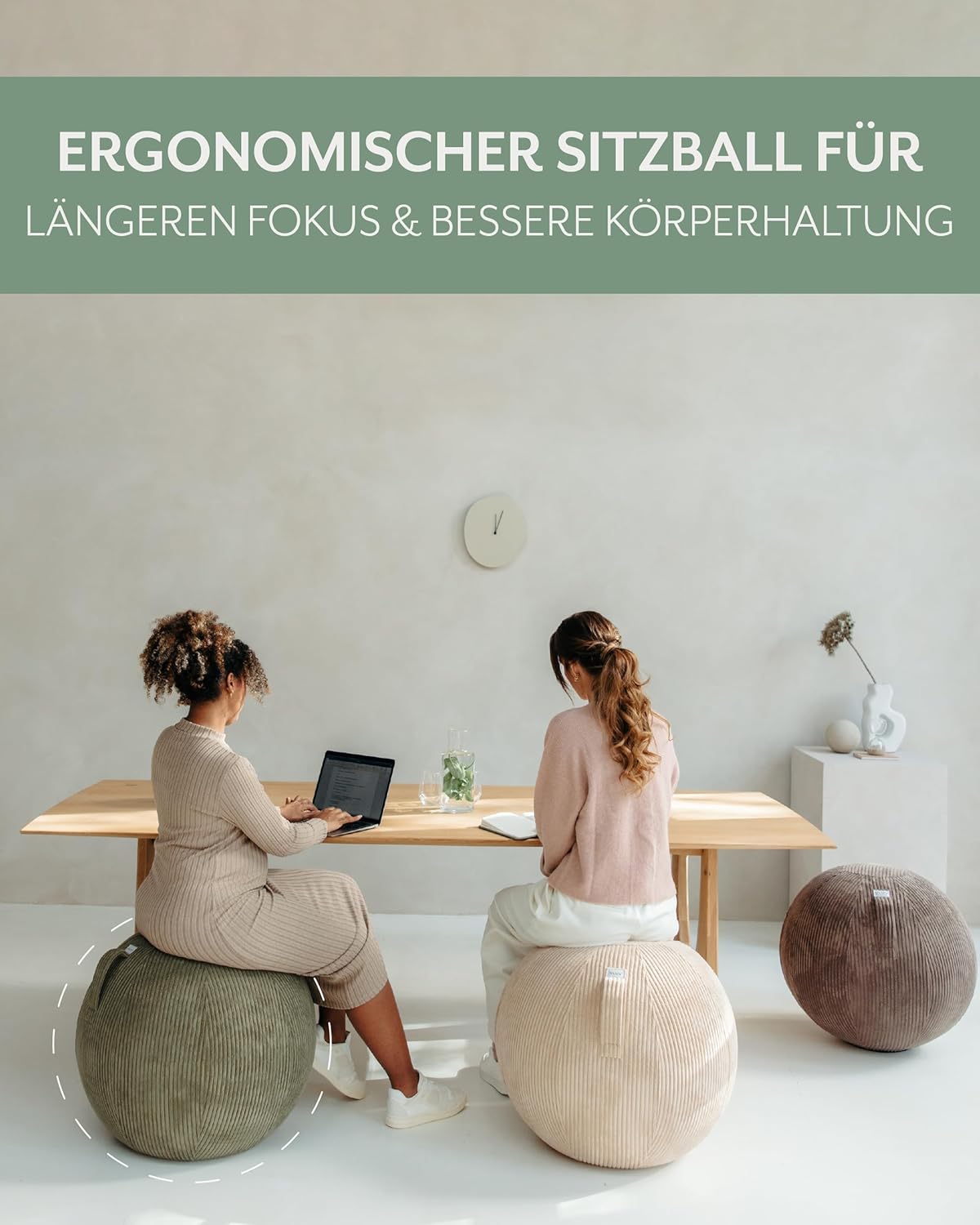 Ergonomischer Sitzball mit Tragegriff, 65 cm, Olive 60 - 65cm