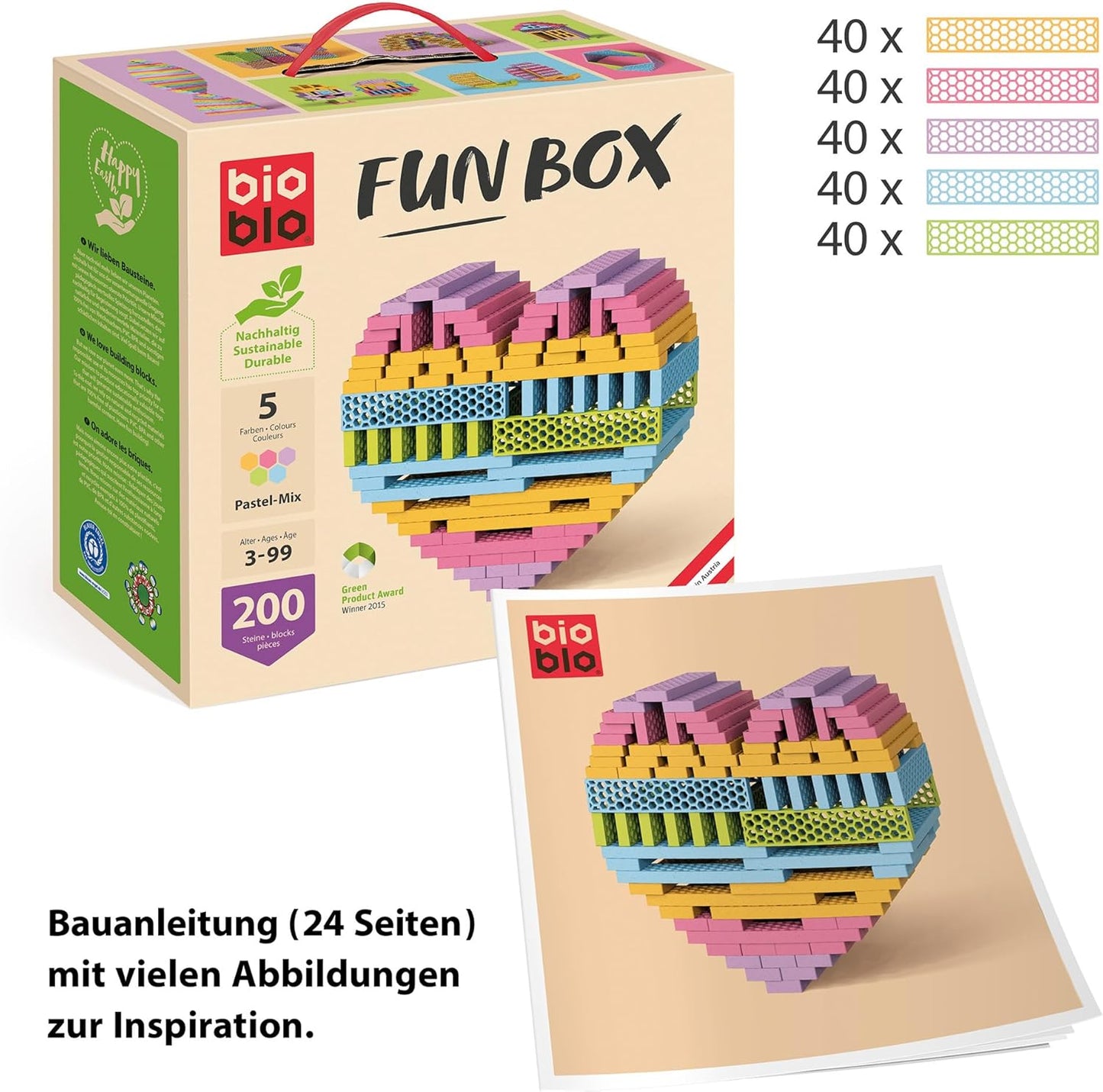 Fun Box Pastel Mix Bausteine, 200 Stück, Pastel Mix