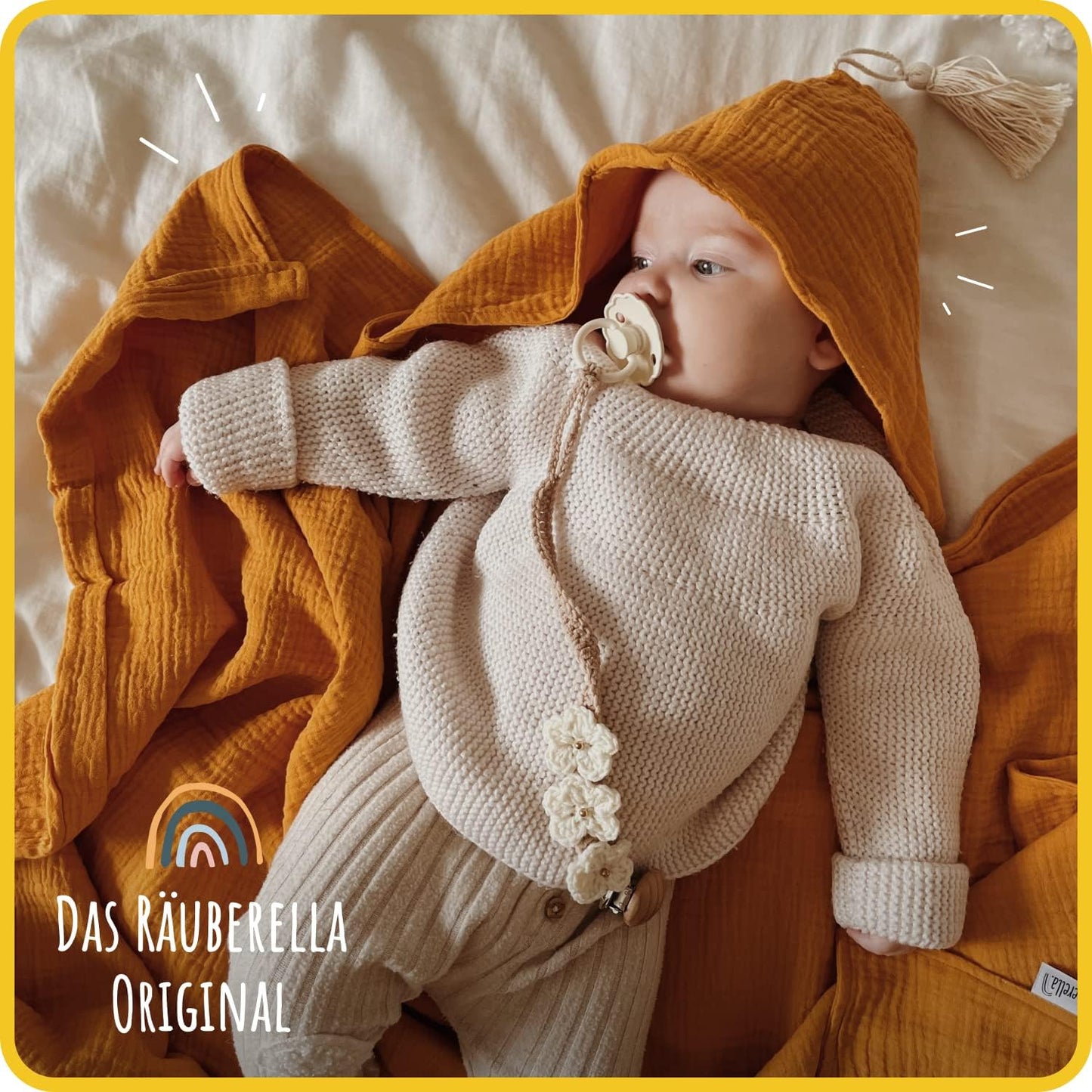 Kapuzenhandtuch-Baby aus Bio-Baumwolle (75x100cm), Senf-gelb