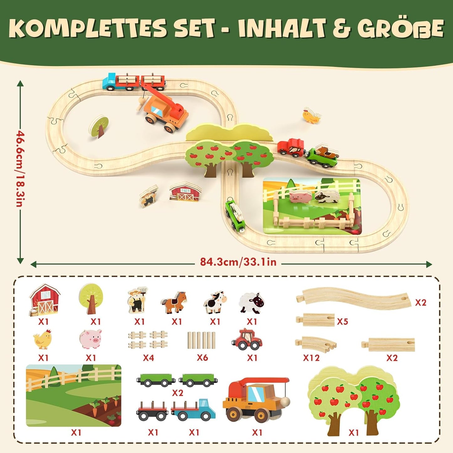 Holzeisenbahn Bauernhof-Spielset, Nutztiere
