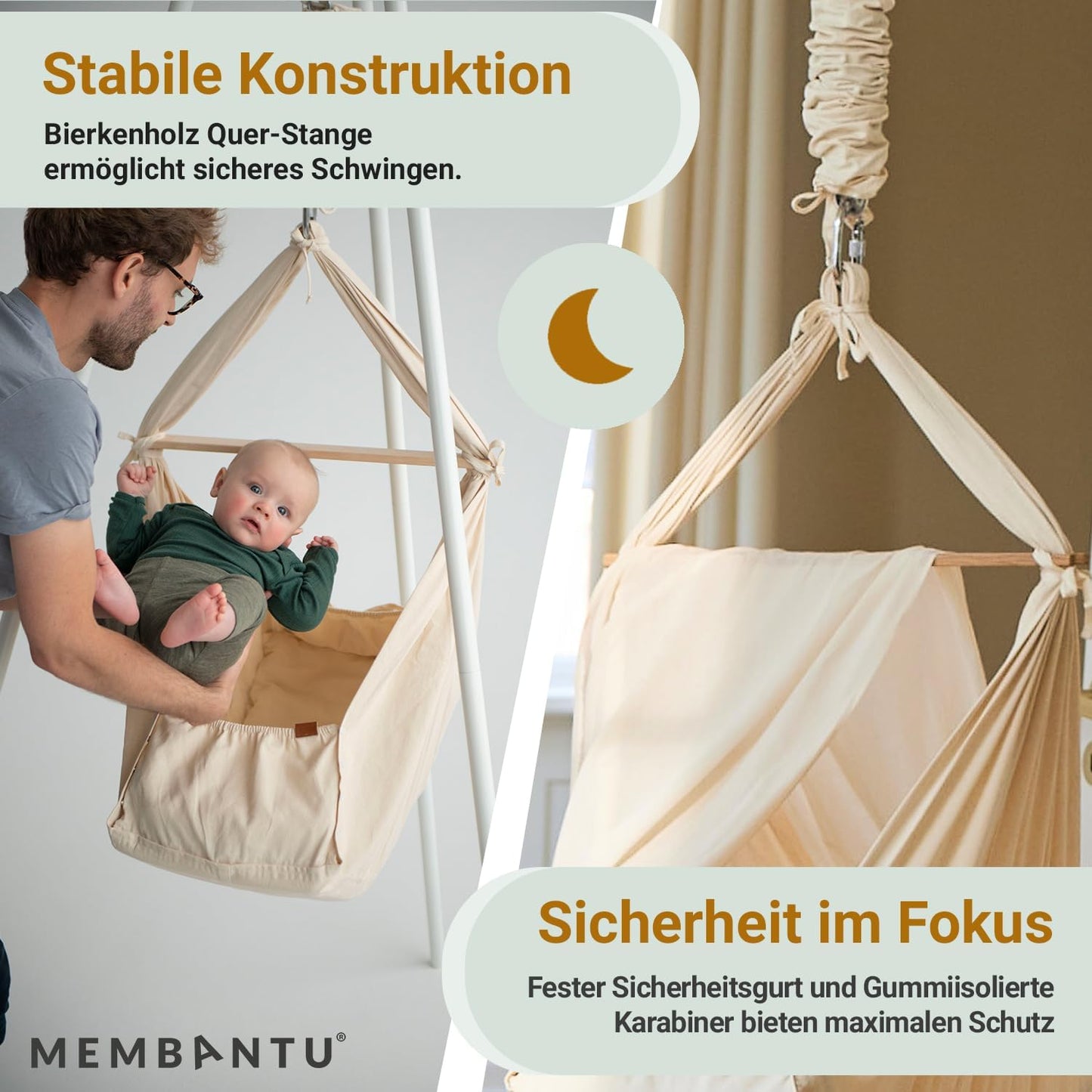 Baby-Federwiege mit Bio-Baumwolle und Baldachin