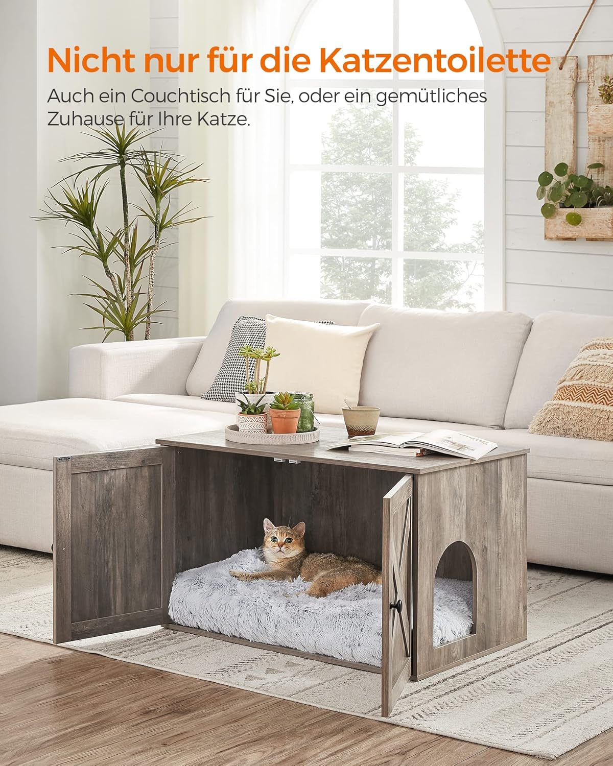 Katzenhaus mit herausnehmbarer Trennwand, 53T x 80B cm Greige