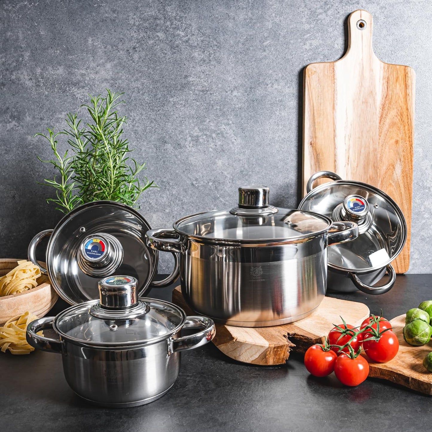 Topfset Induktion 4-teilig mit Glasdeckel