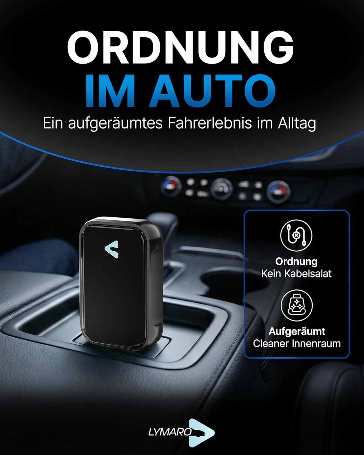 Auto-Nachrüstadapter für kabelloses CarPlay & Android Auto, Black