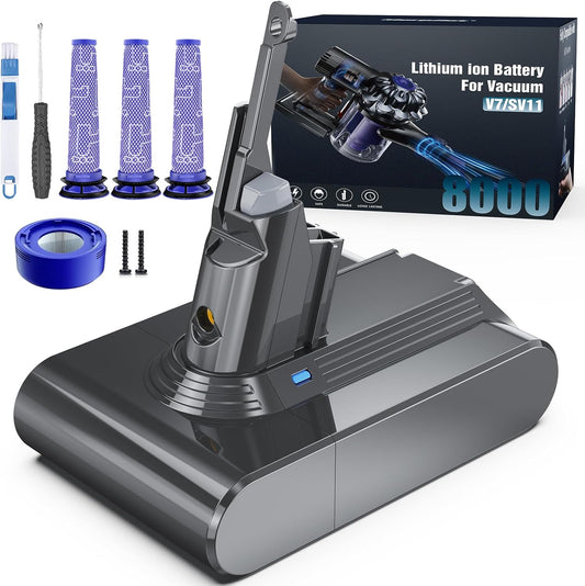 Ersatzakku für Dyson V7 Staubsauger, V7 8.0Ah + Filter