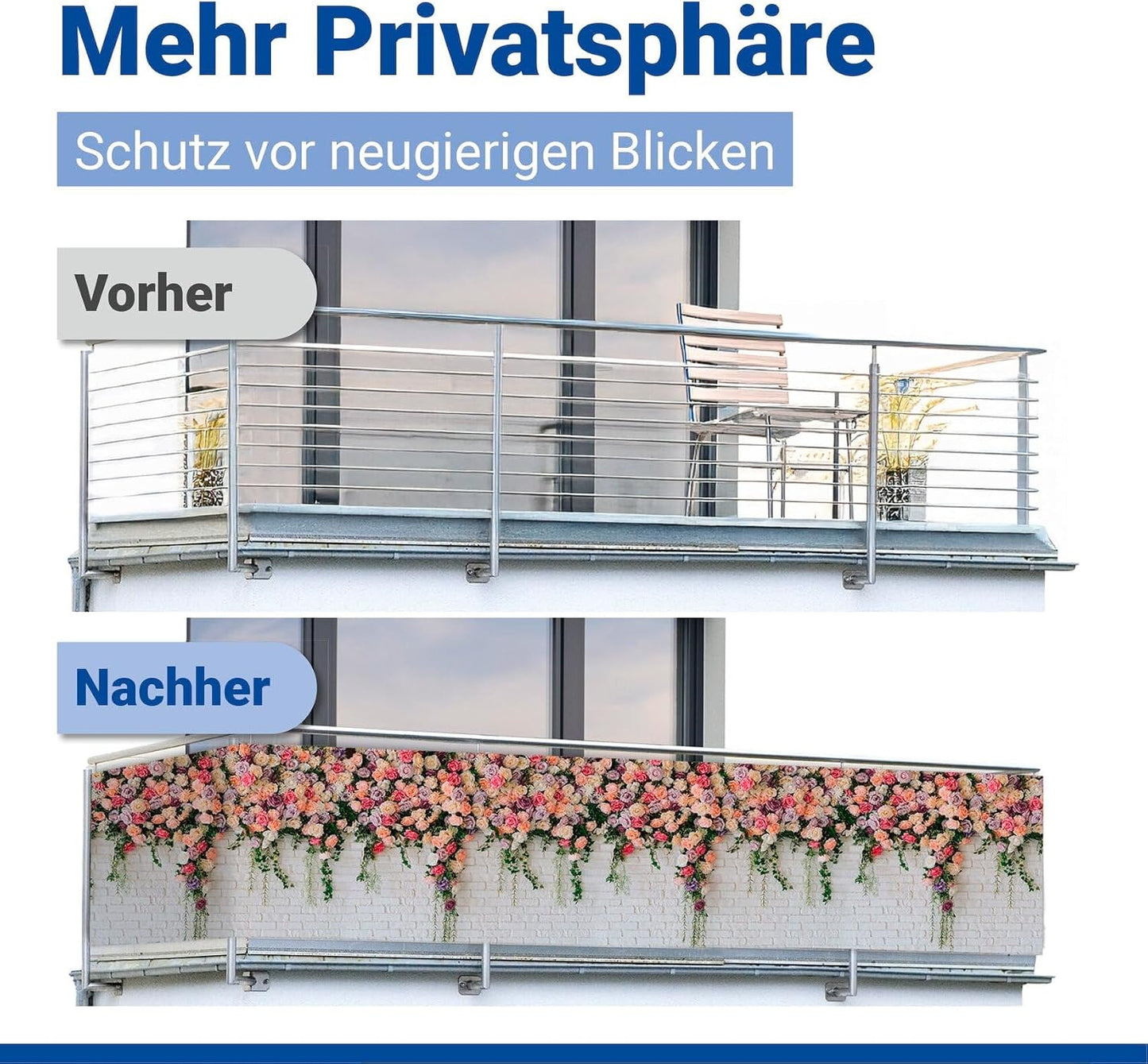 Balkon-Sichtschutz mit Rosen-Motiv, Rosen