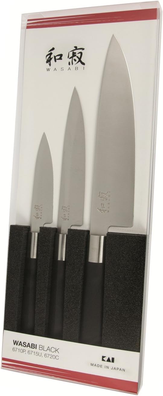 3-teiliges Wasabi Black Messer-Set, Schwarzer Griff 3 Pce Knife Set
