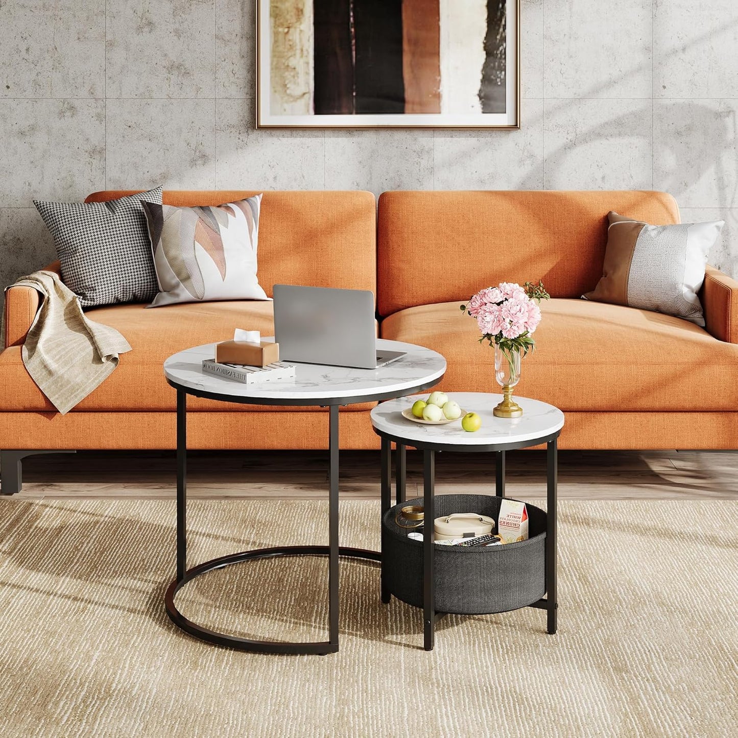 2-in-1-Set Couchtische, Marmor Weiß