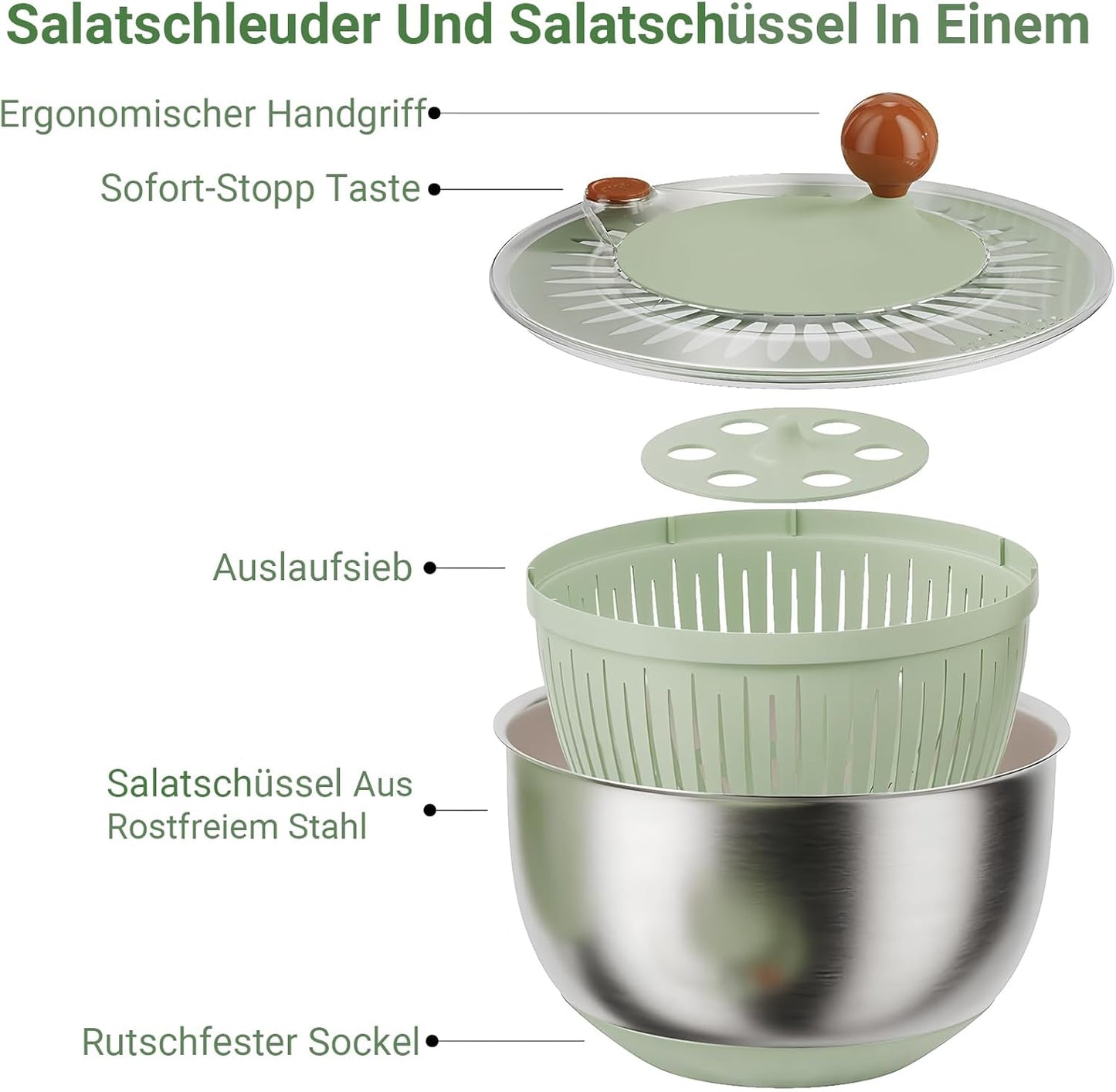 Salatschleuder mit Kurbelantrieb