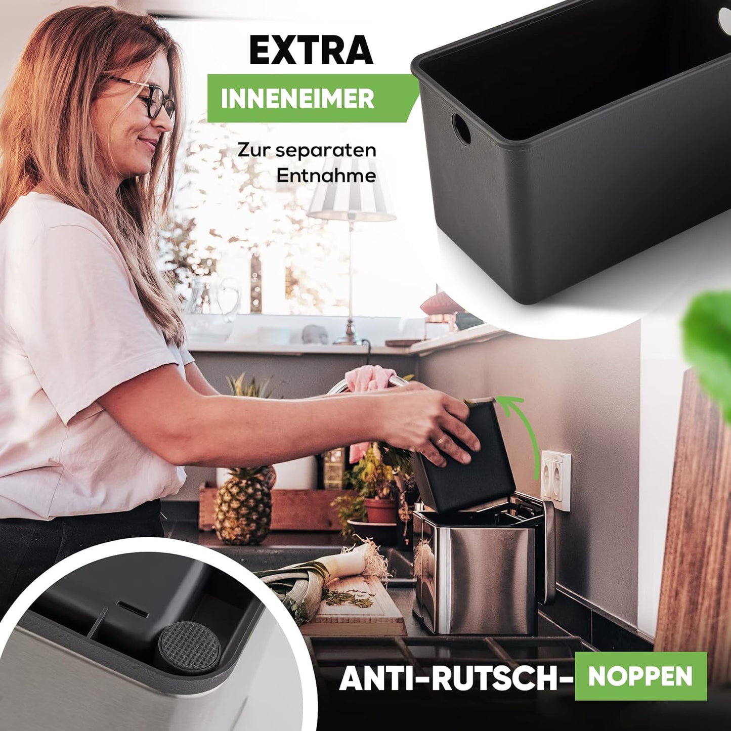 Komposteimer mit Geruchsfilter, 3L, Silber
