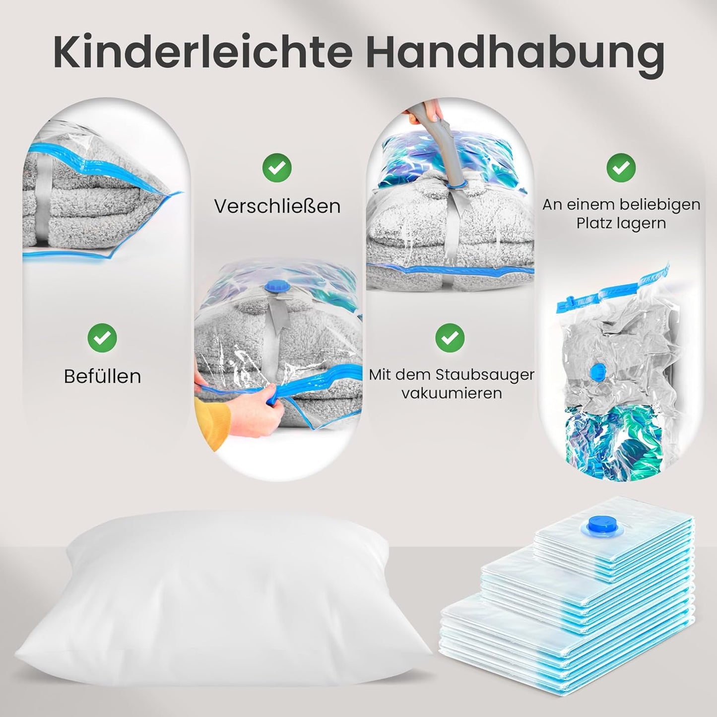12er-Set Vakuumbeutel für Kleidung, 12 Stück - 3 Grössen