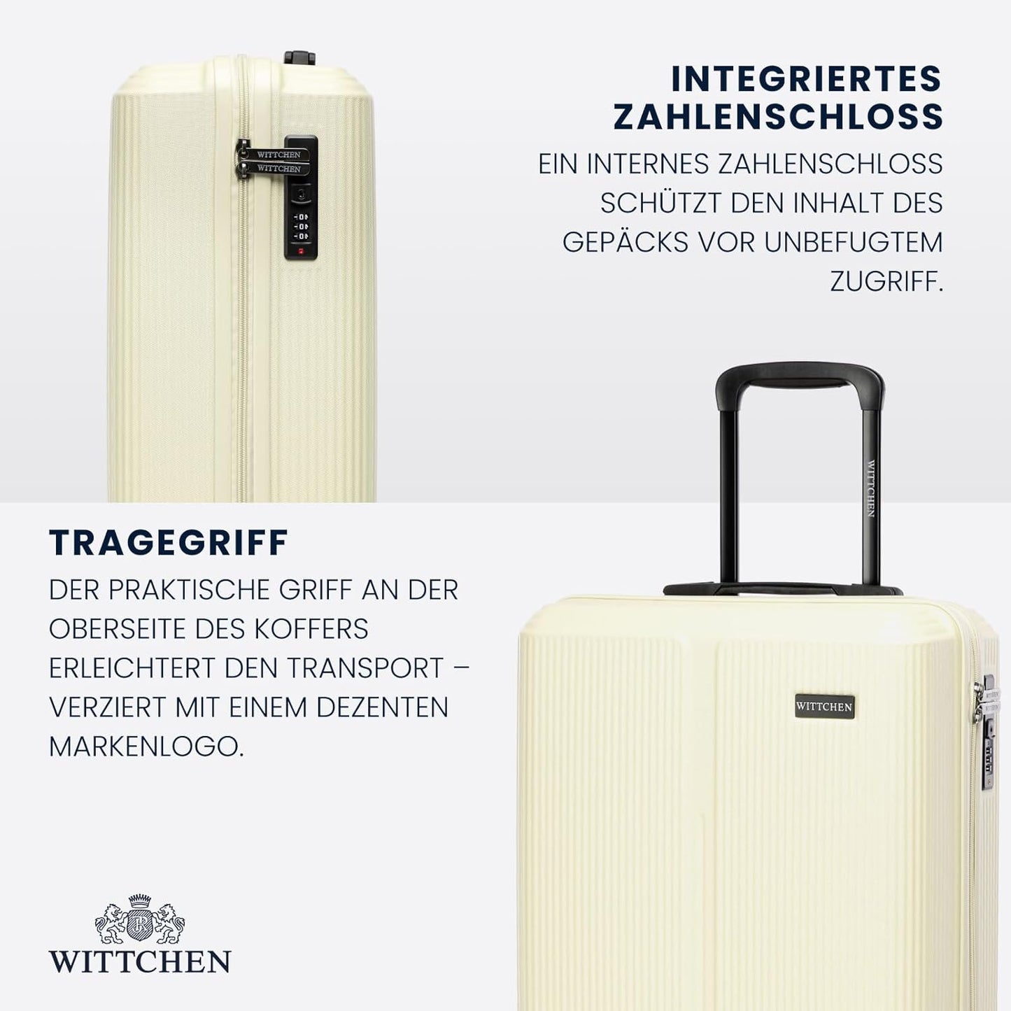 Hartschalen-Kabinenkoffer mit 4 Rollen & Zahlenschloss, Creme Kabinenkoffer - M