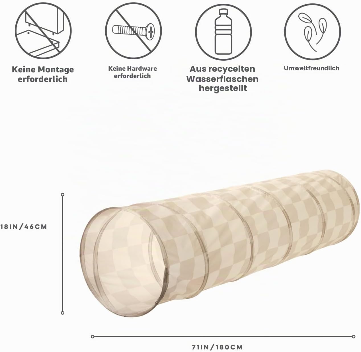 Krabbeltunnel 180 cm, Schachbrett-beige