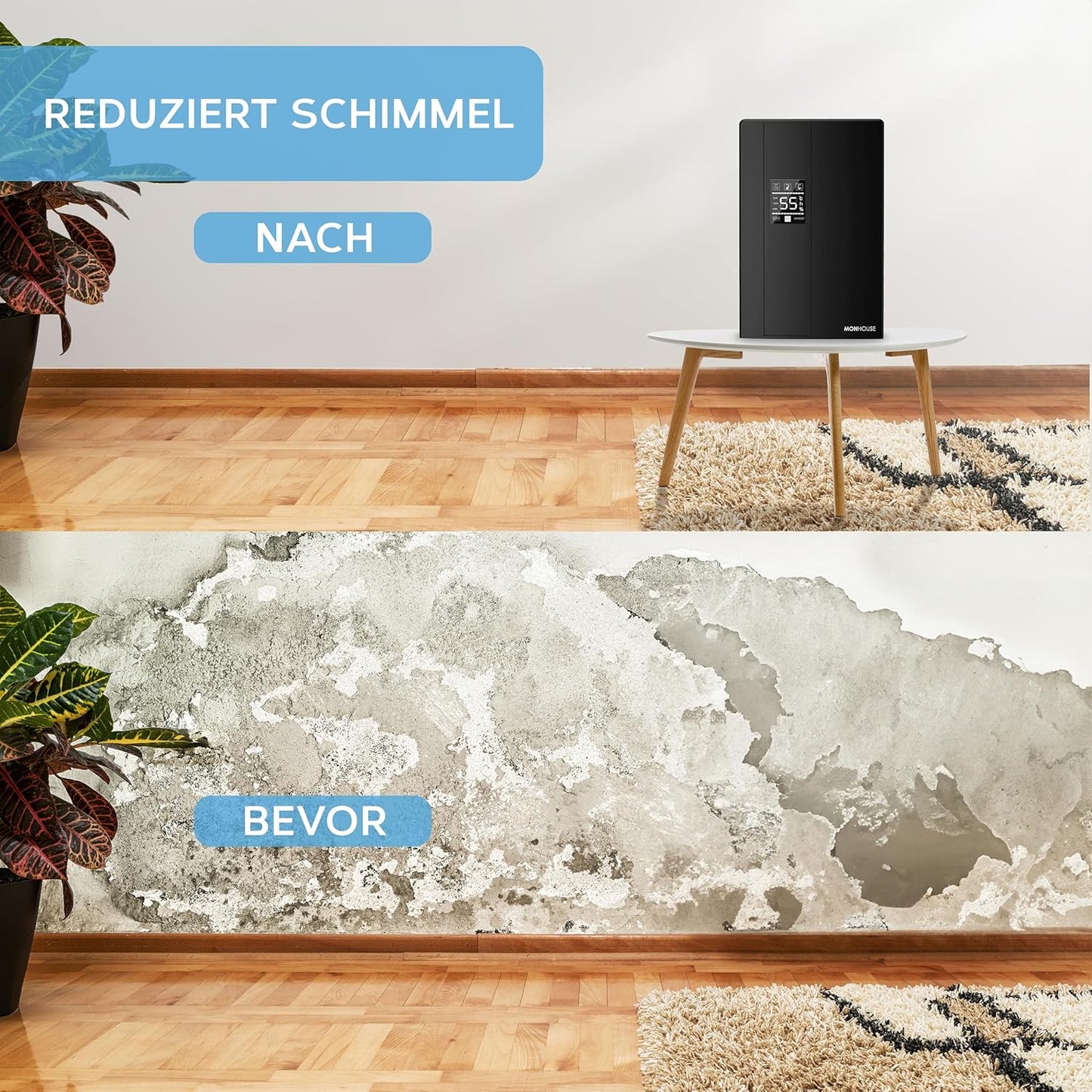 Luftentfeuchter mit Fernbedienung und Timer, 2200ml Schwarz