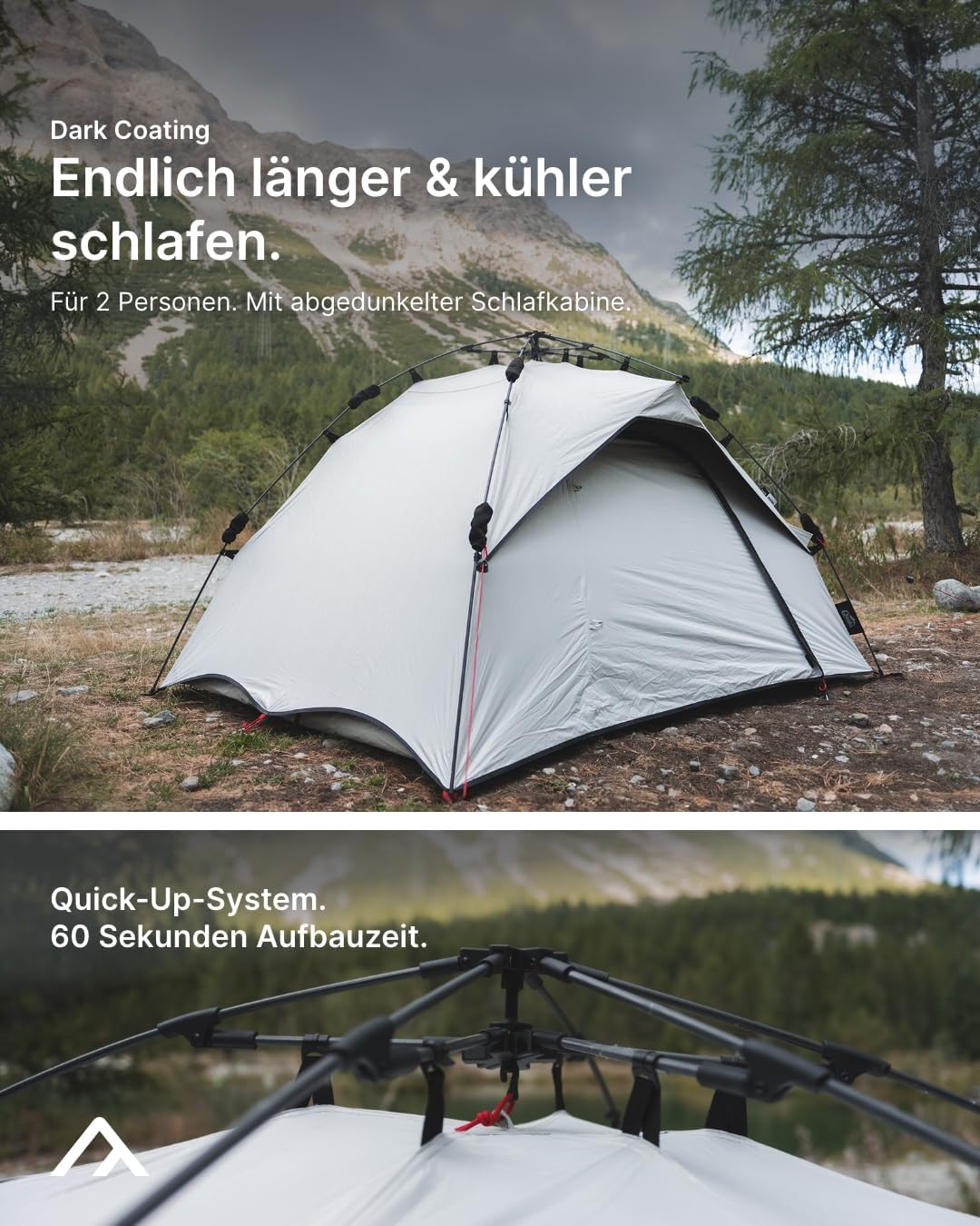 Sekundenzelt für zwei Personen mit Schnellaufbau-System, Dark Series