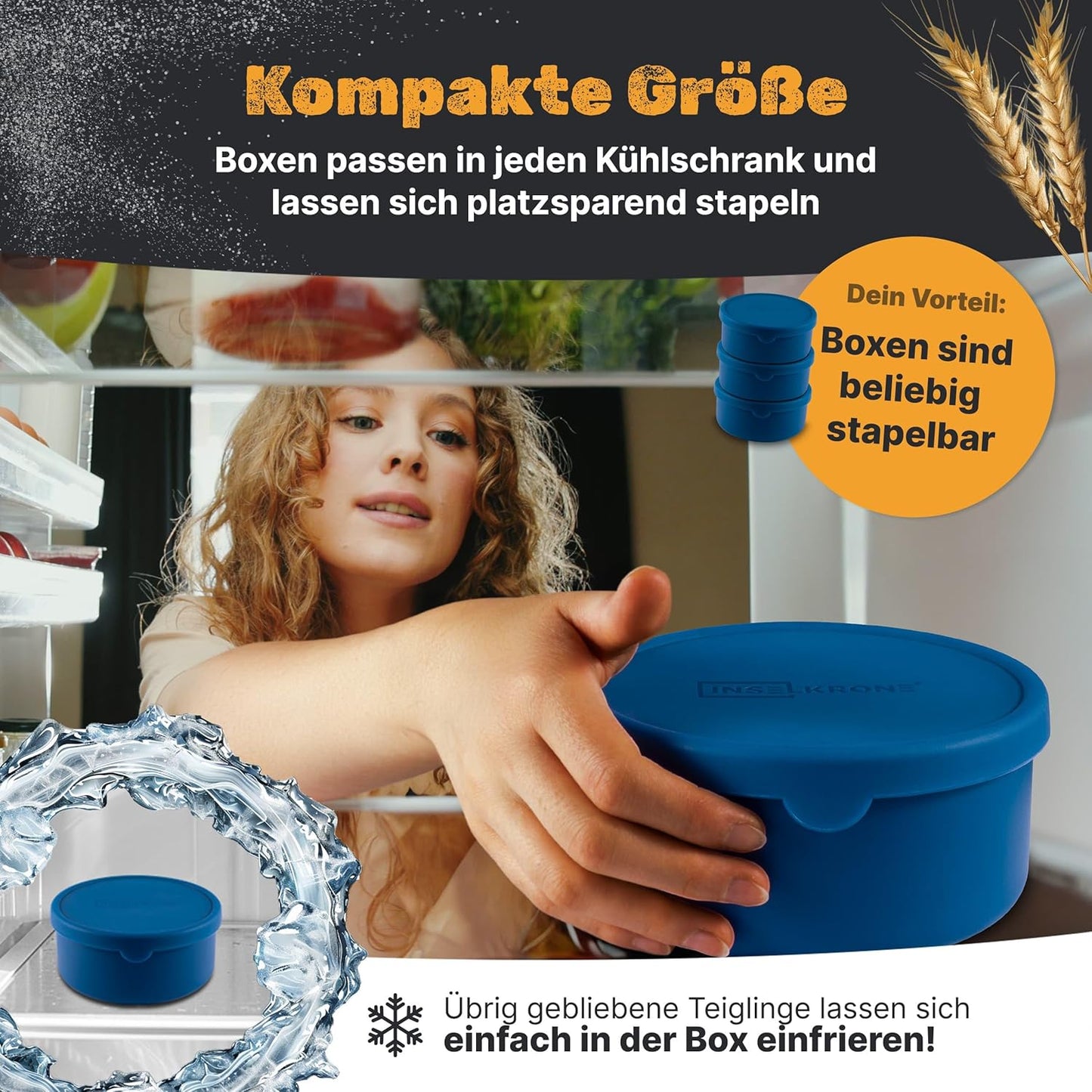 6er-Set Pizzaballenbox mit Deckel, 6 Stück blau