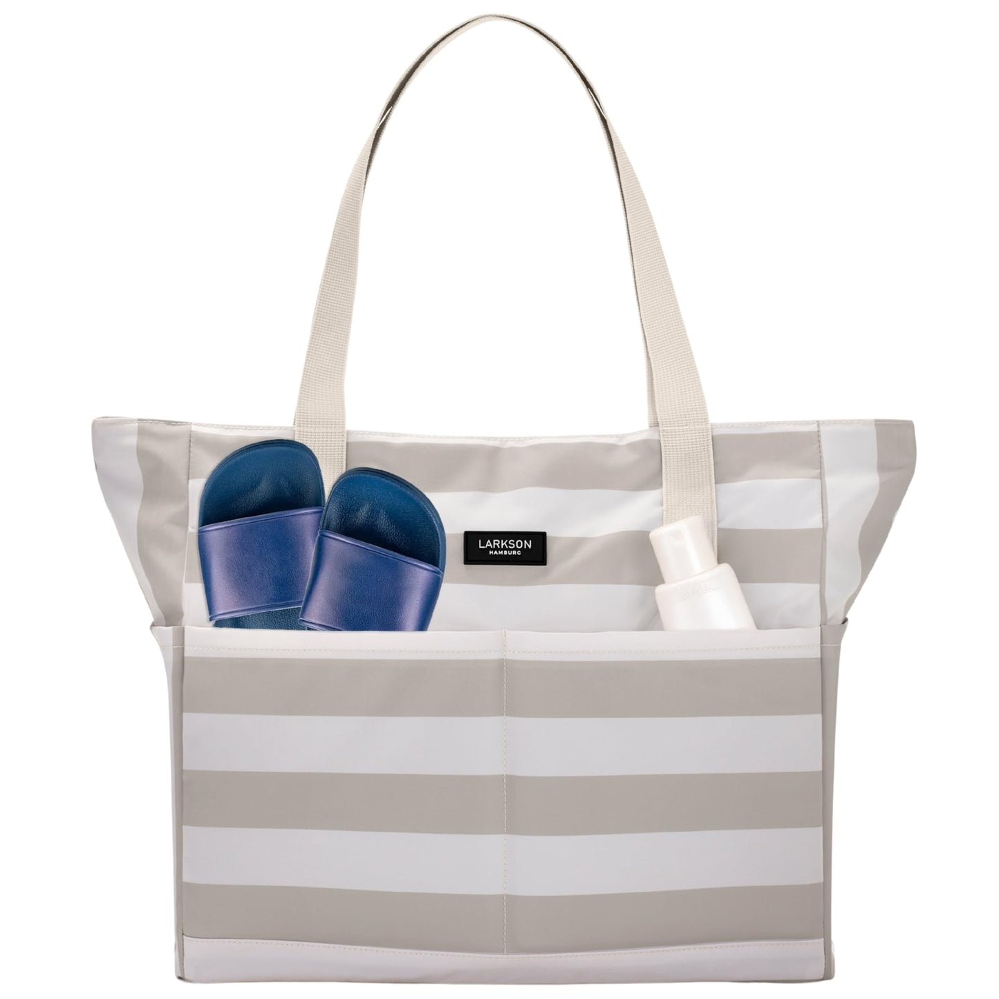 Grosse Strandtasche Linn mit Reissverschluss, Sand - Gestreift