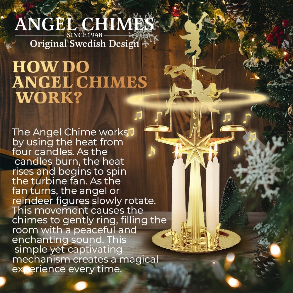 Engelspyramide mit Glockenspiel für 4 Kerzen, Gold Angel Chimes