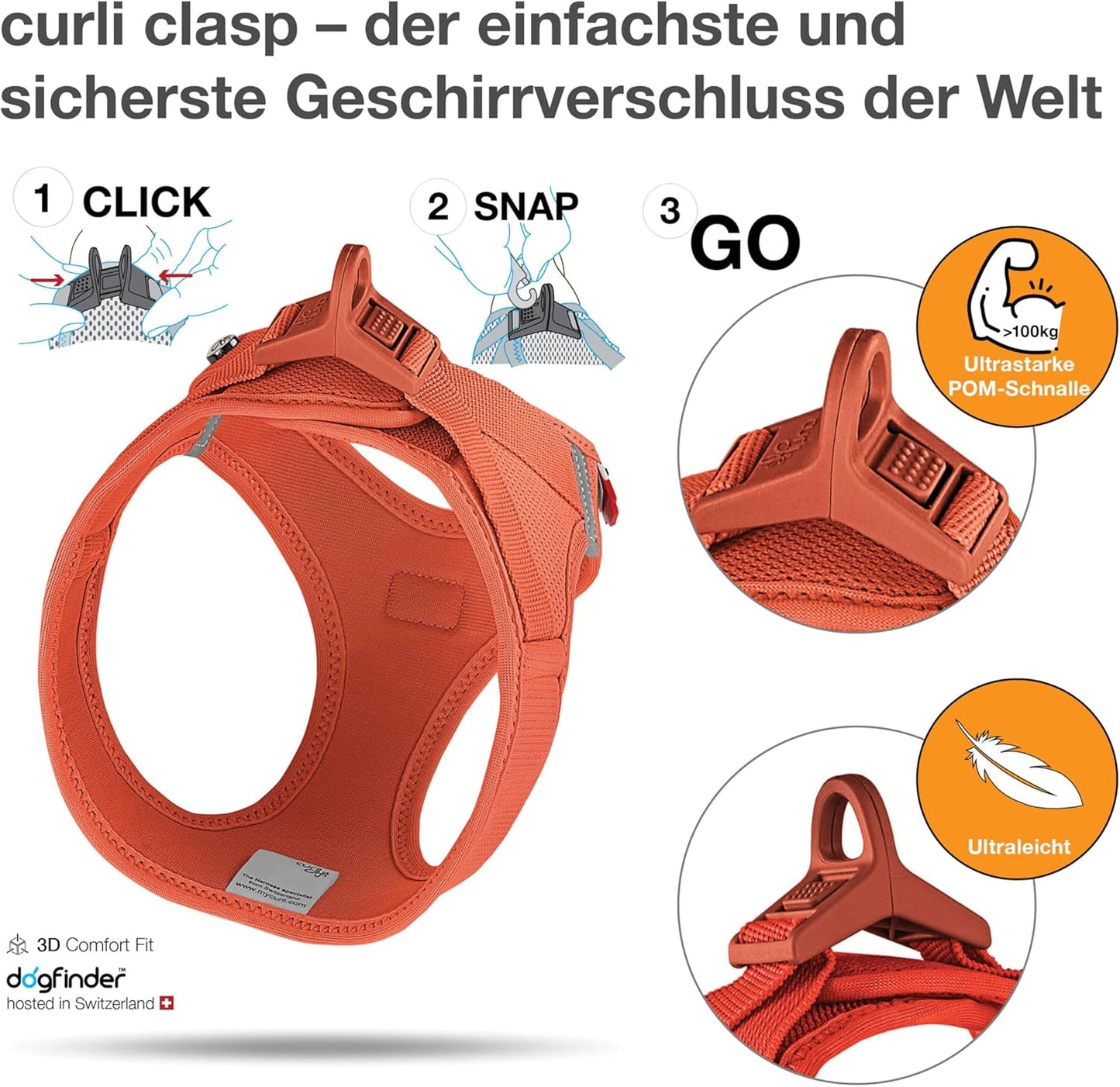 Hundegeschirr Vest Harness Clasp, Sun Orange, L, Einfarbig