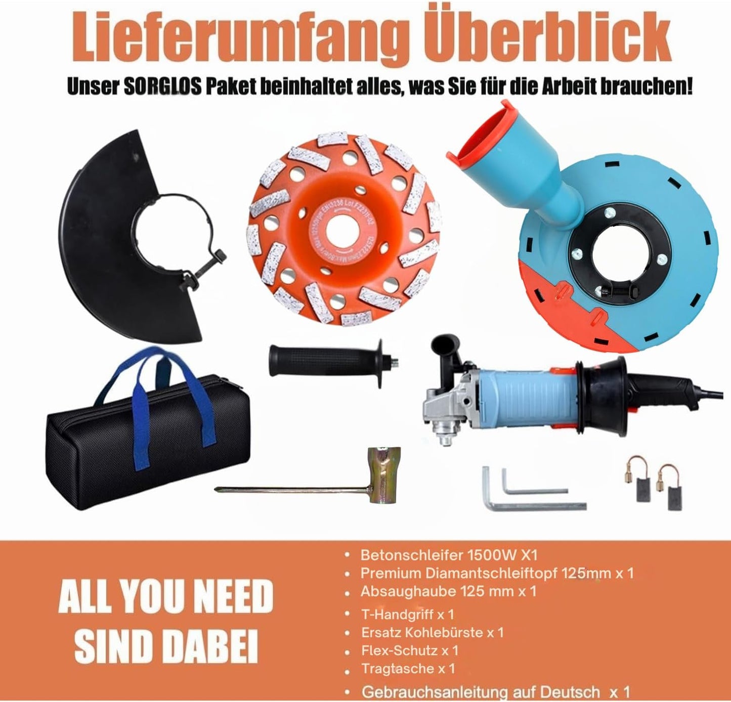 Betonschleifer-Set mit Drehzahlregelung, T-Model/125mm