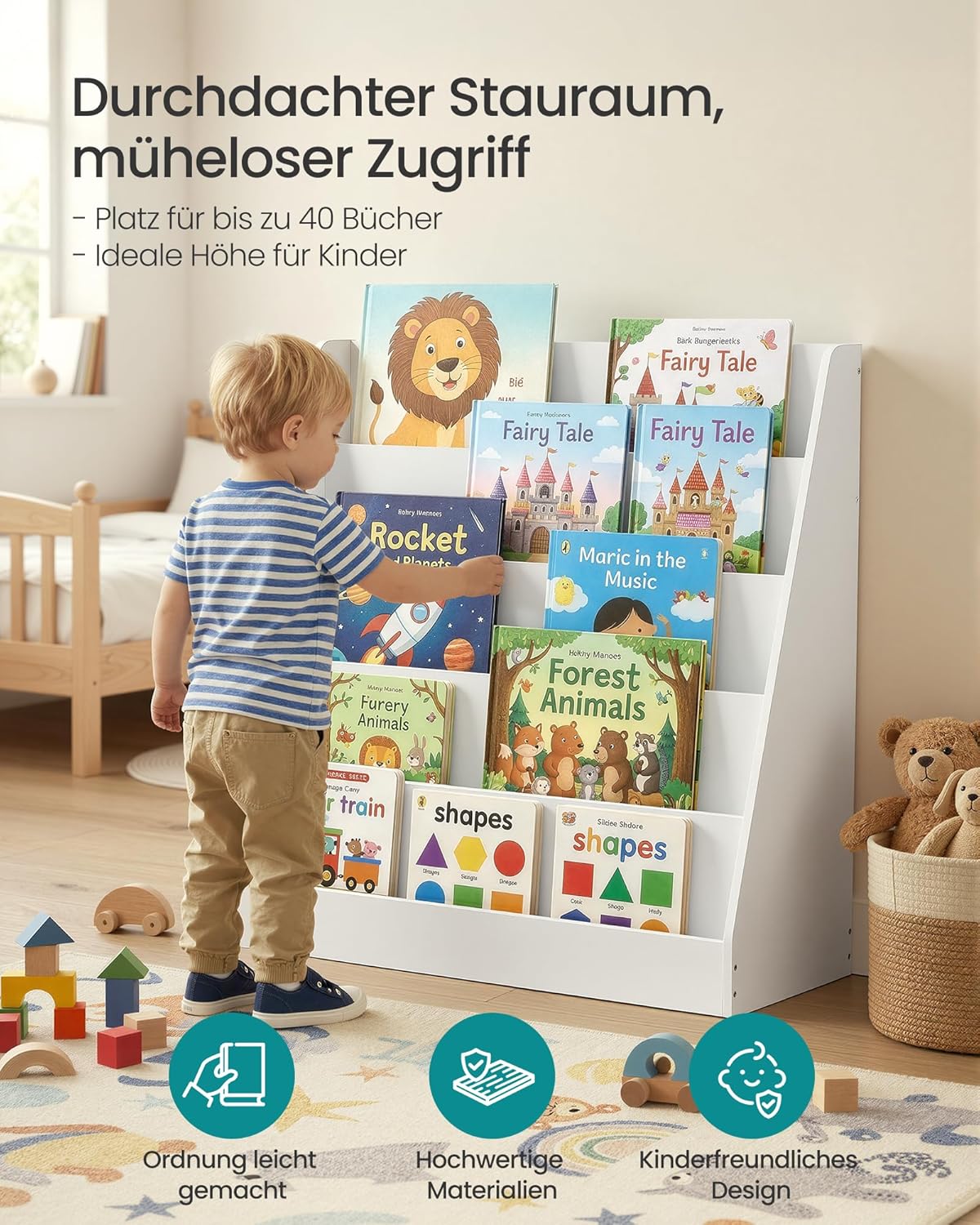 Kinderbücherregal mit 5 Ebenen, 80B x 80H cm