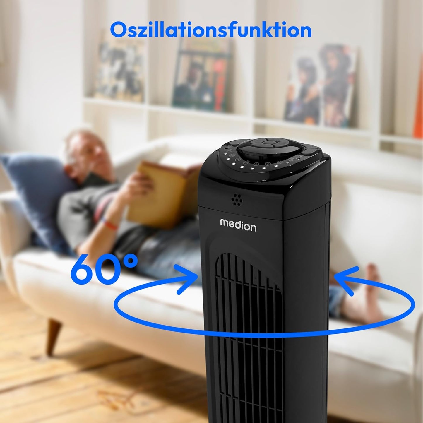 E11 TF Turmventilator mit Fernbedienung, Schwarz