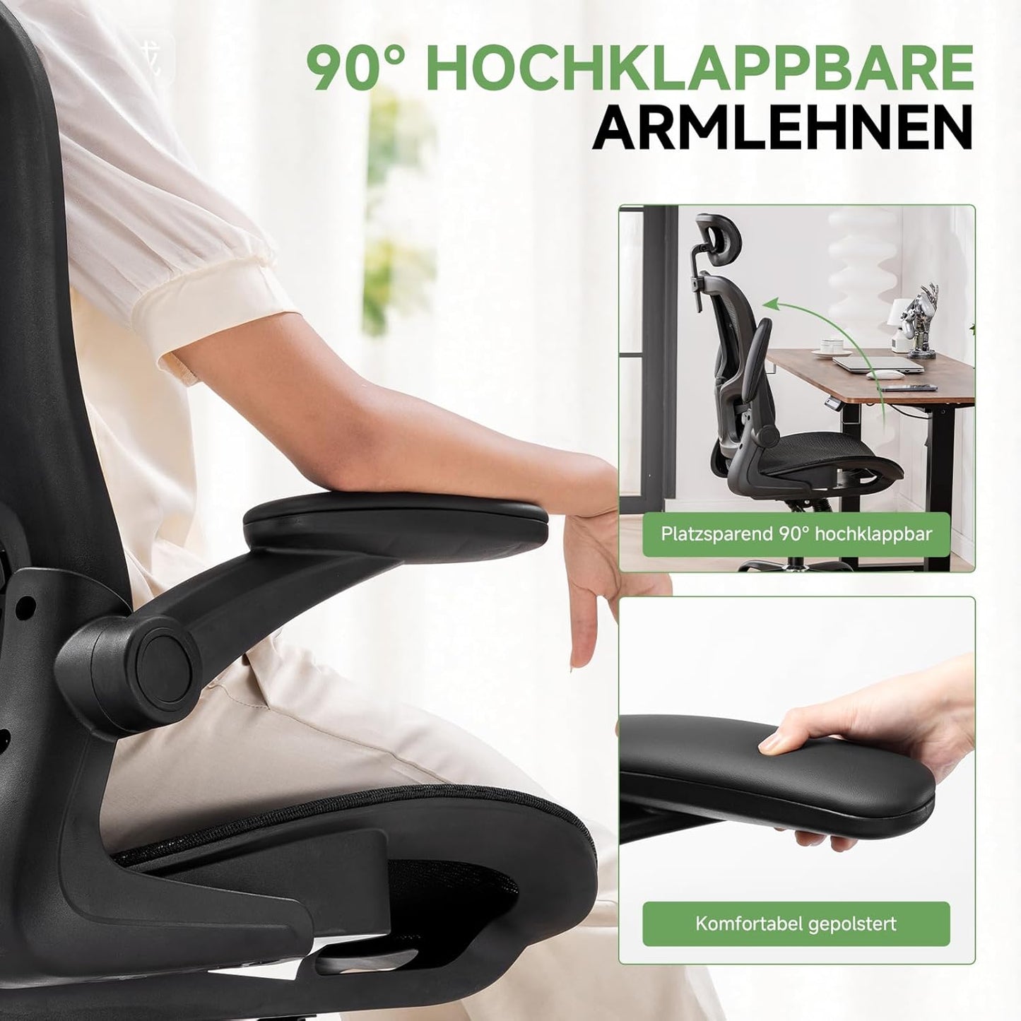 Ergonomischer Bürostuhl mit Wippfunktion, Schwarz