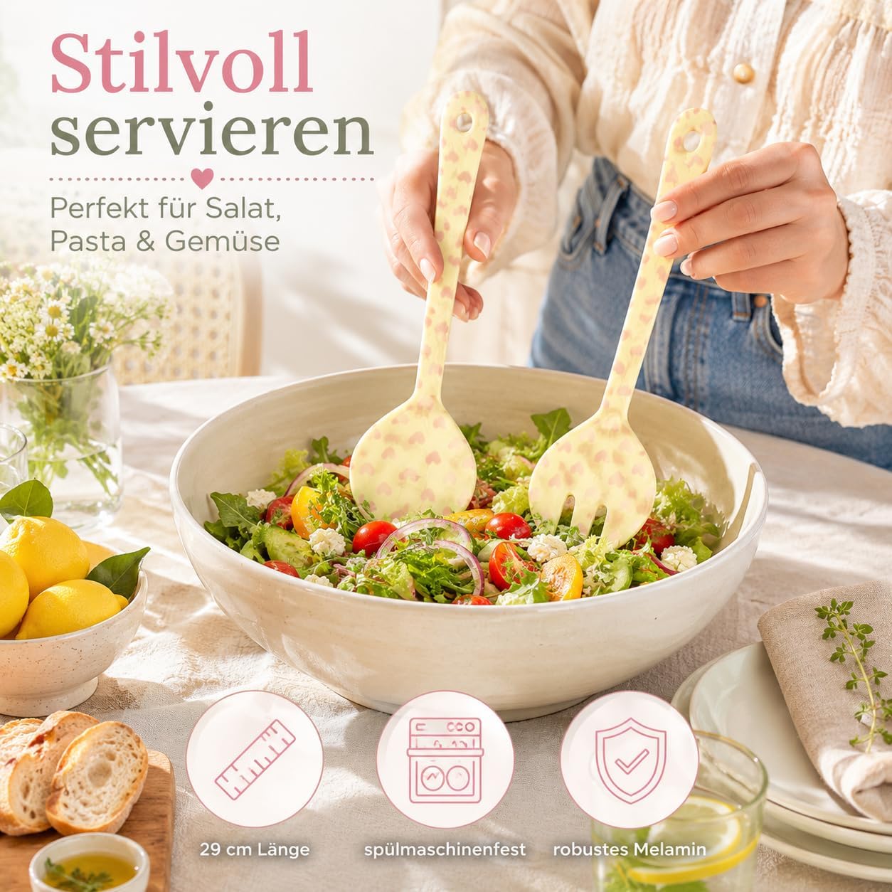 Salatbesteck mit Herzmotiv, Herzen
