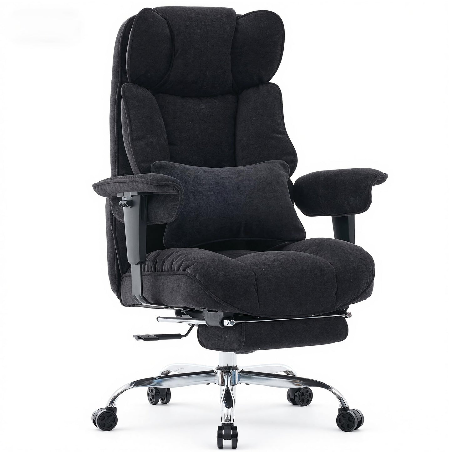 Ergonomischer Stoff-Bürostuhl mit Fussstütze, Schwarz