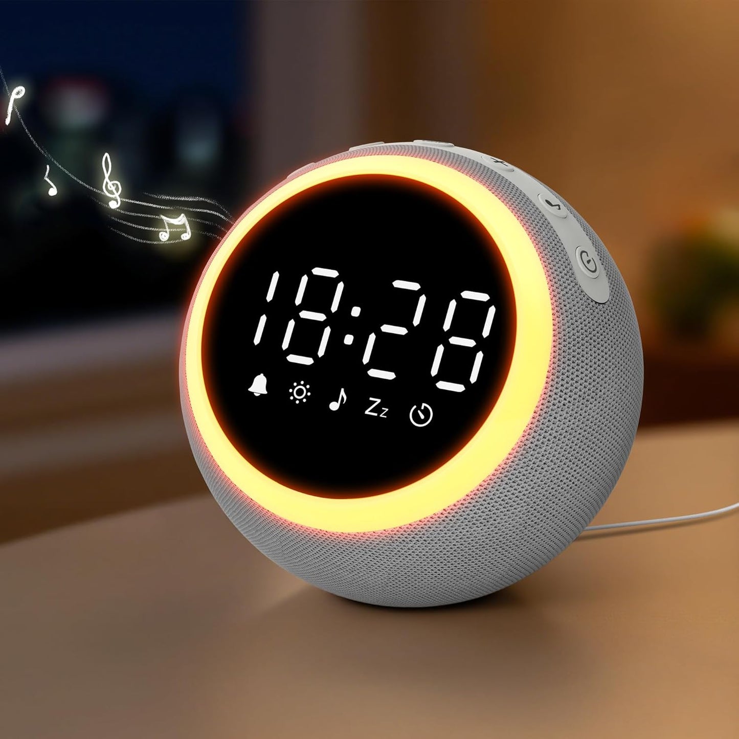Digitalwecker mit Entspannungstönen & dimmbares Nachtlicht, 12CM Grau
