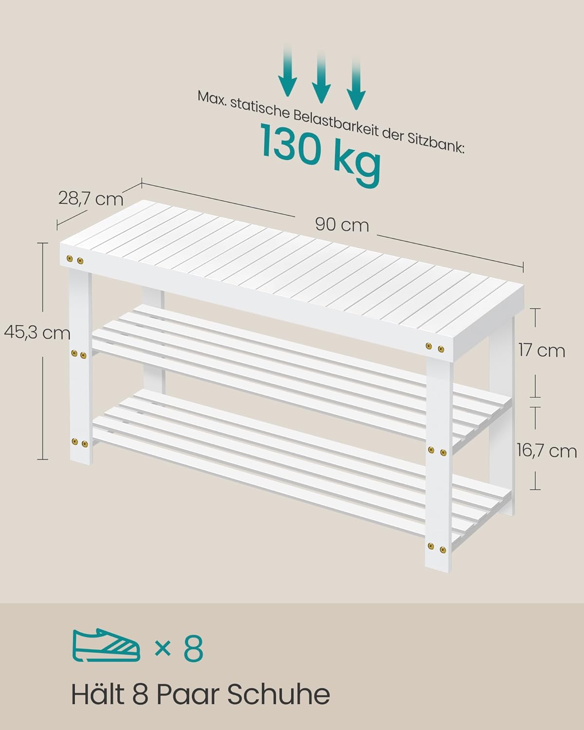 Schuhbank, Weiß 90L cm