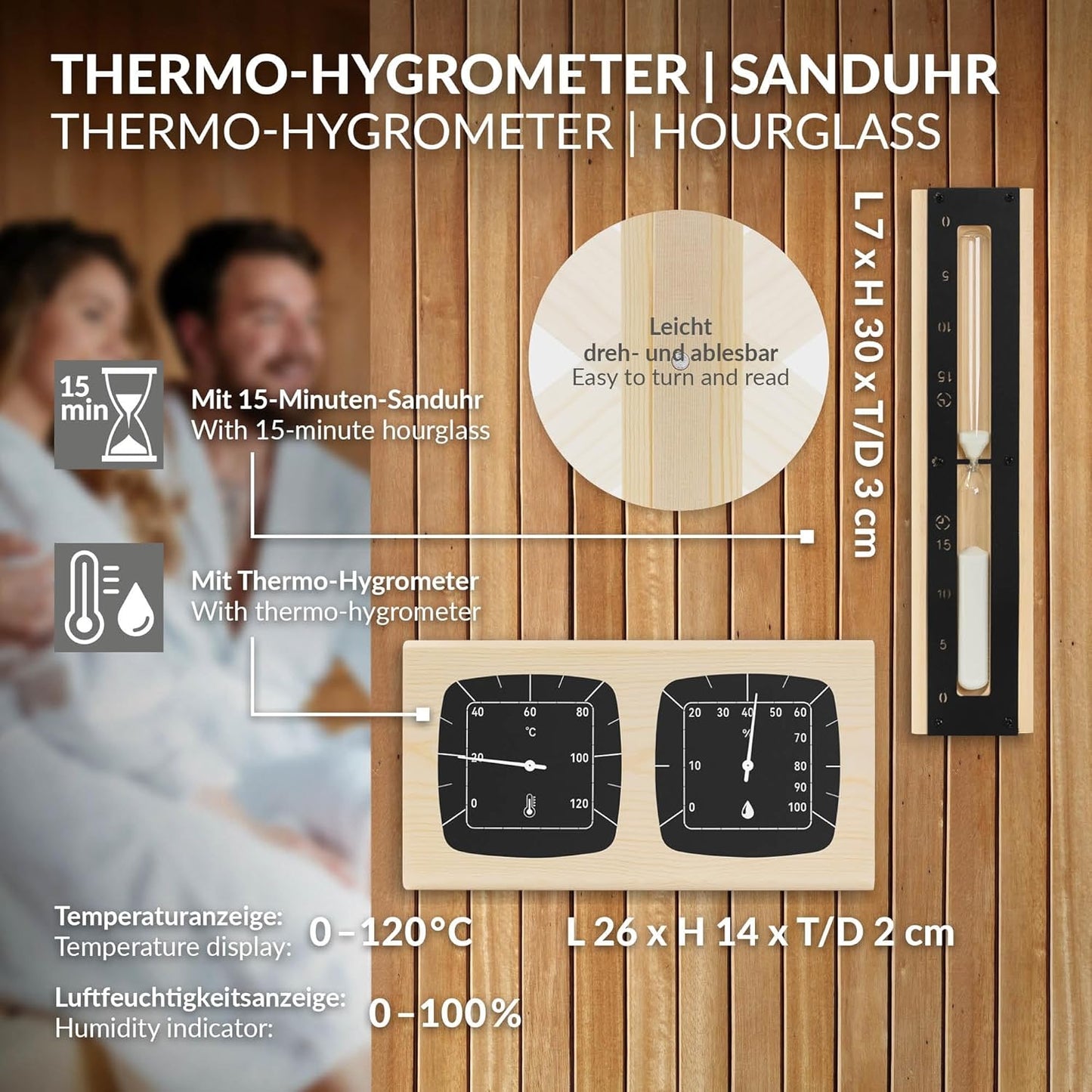 Saunazubehör-Set aus Aluminium & Holz