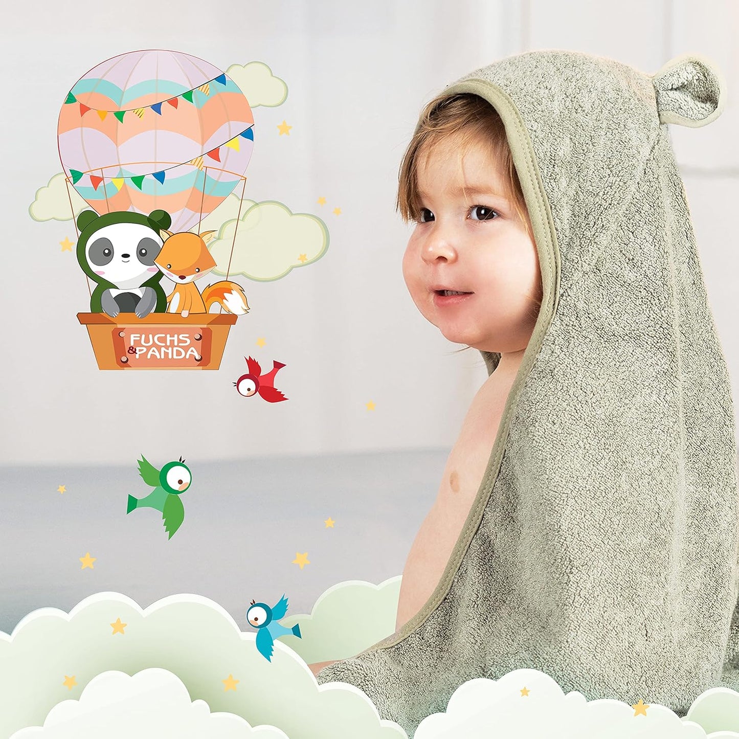 Baby Kapuzenhandtuch aus Bambus (extra dick, 75x75cm), Mint-grün