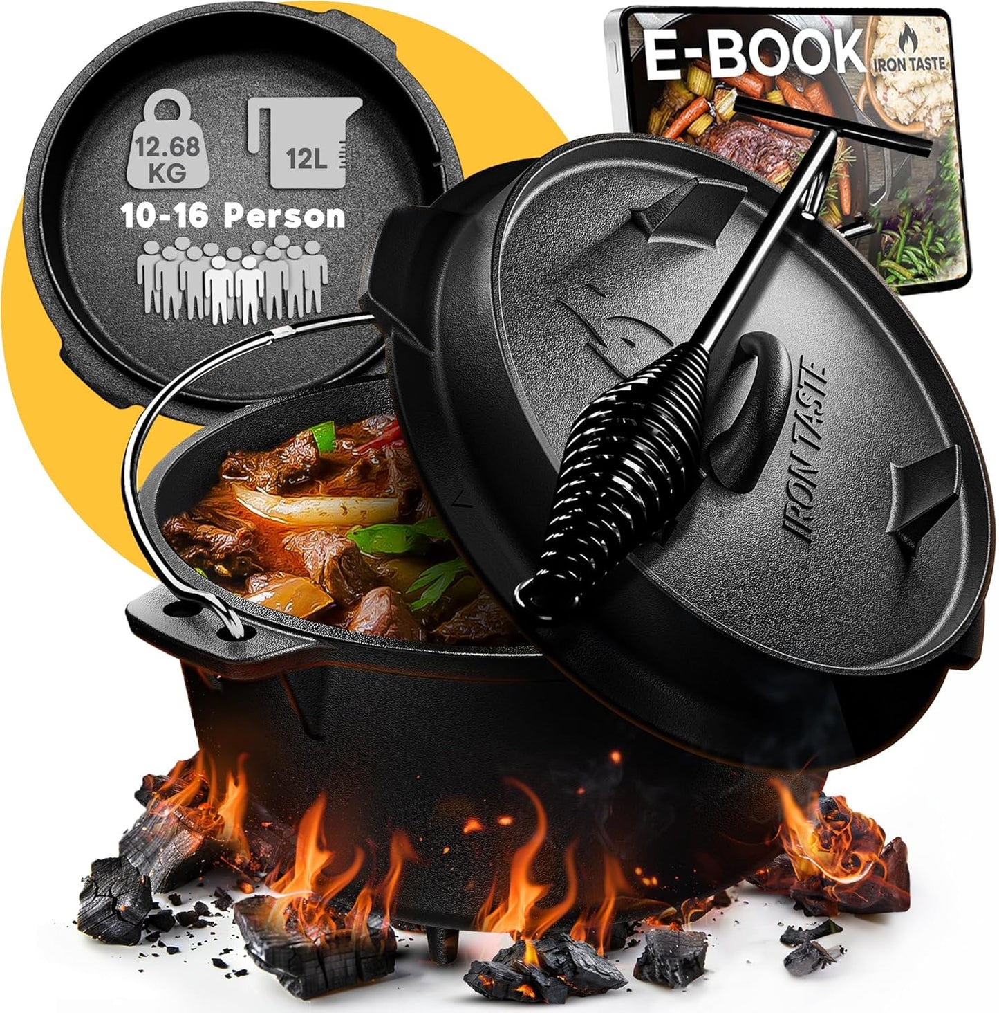 Dutch Oven Set ‎IT-007, mit Deckelheber und Füssen, mit Füßen 12 Liter