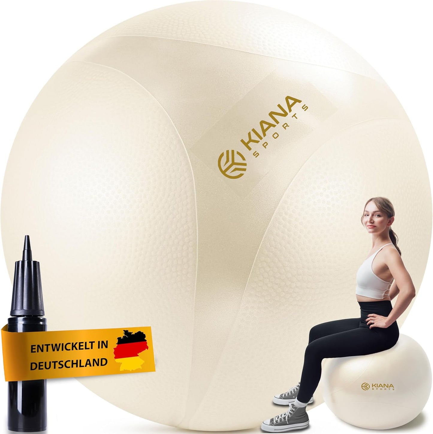 Gymnastikball mit Noppen & Pumpe, Perlweiß XL (für Körpergröße ab 180 cm)