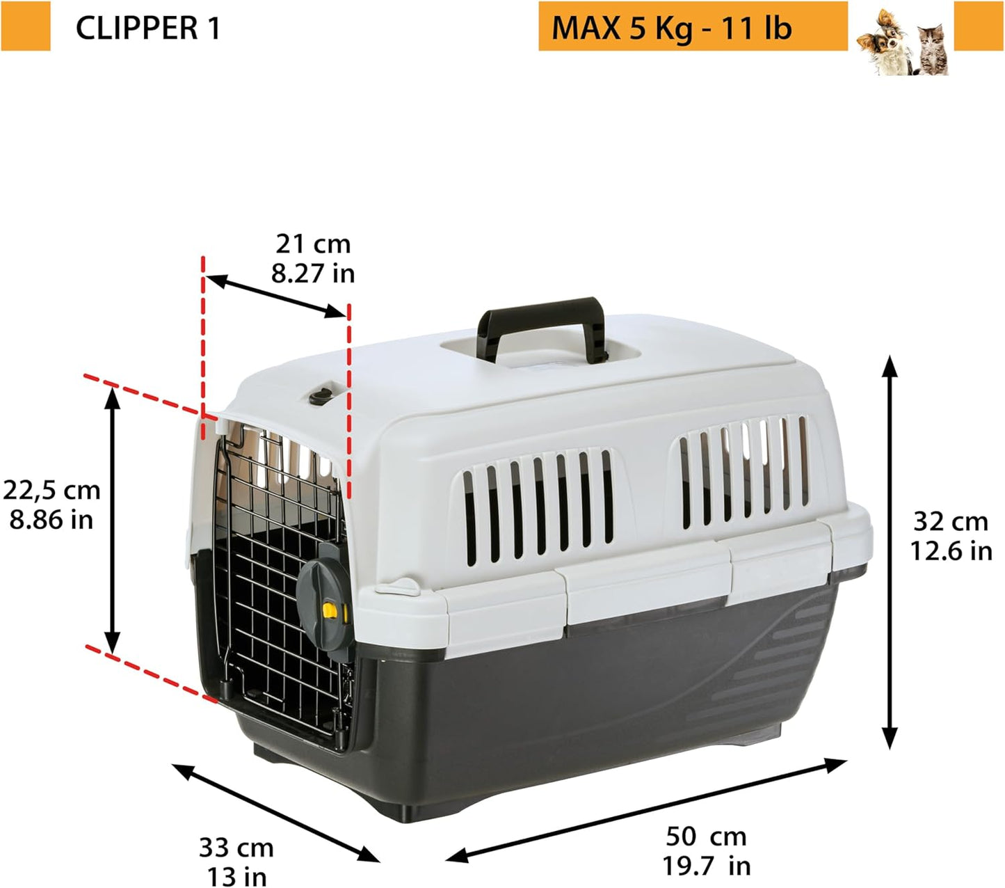 Transportbox für Haustiere, 50 x 33 x h 32 cm.