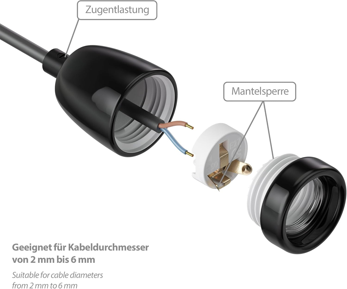E27 Porzellan-Fassung Set (6 Stück), 6 Stück (1er Pack) Schwarz