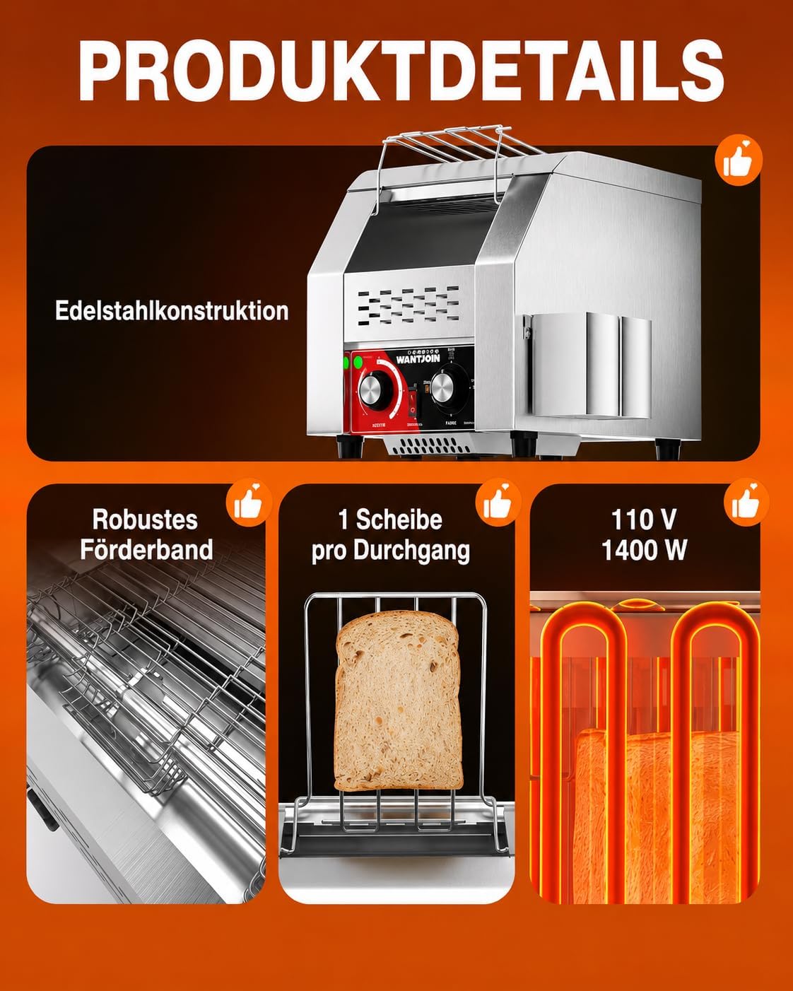 Gewerblicher Durchlauftoaster für 150 Scheiben/Stunde