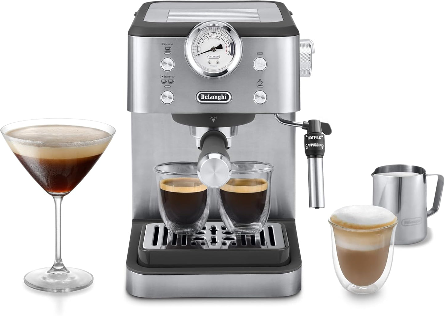 Siebträgermaschine Classic EM450.M mit Milchaufschäumer, Edelstahl/Metall